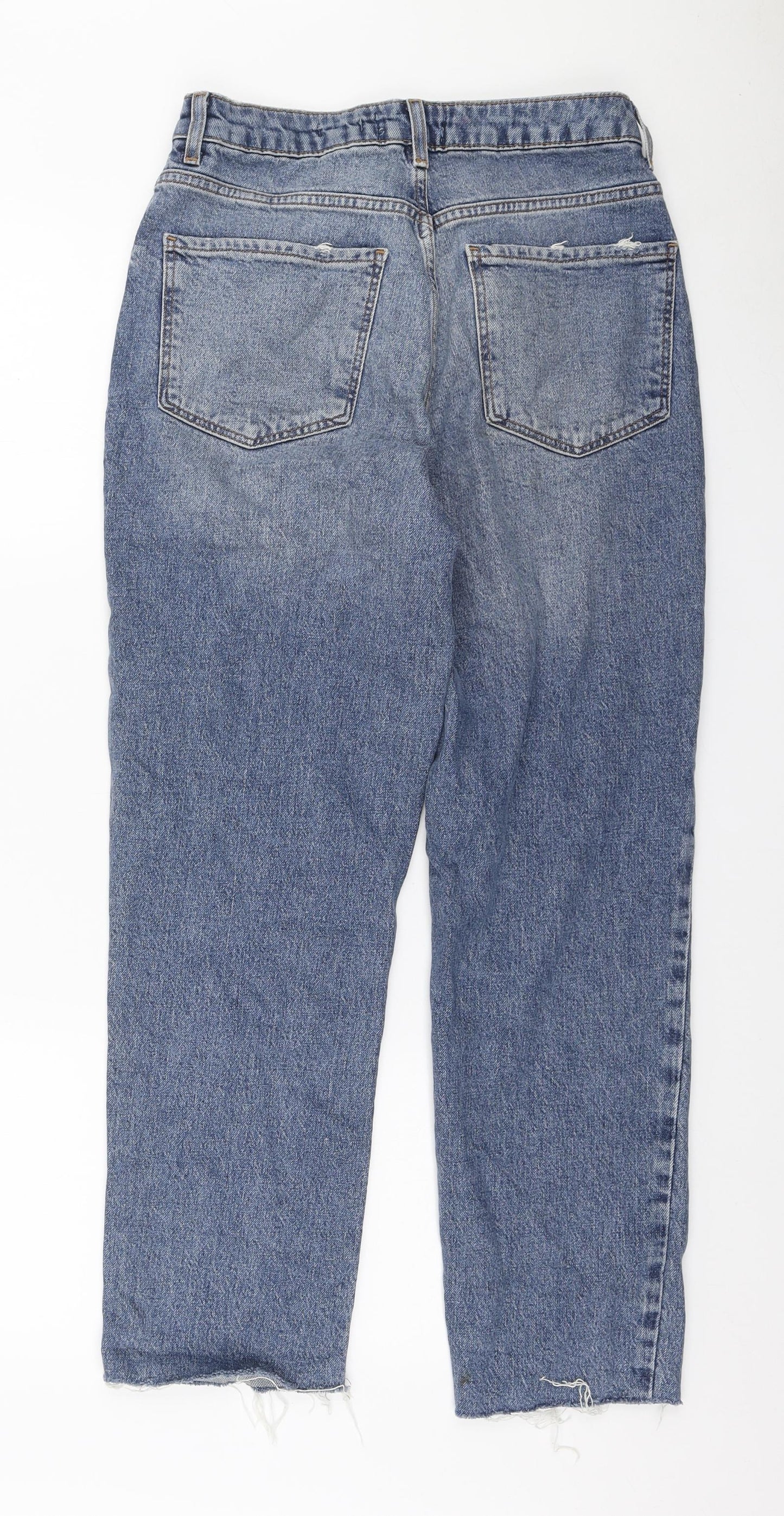 New Look Womens Blue Cotton Straight Jeans Size 10 L27 in Regular Zip - Distressed hem