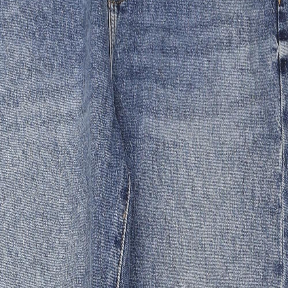 New Look Womens Blue Cotton Straight Jeans Size 10 L27 in Regular Zip - Distressed hem