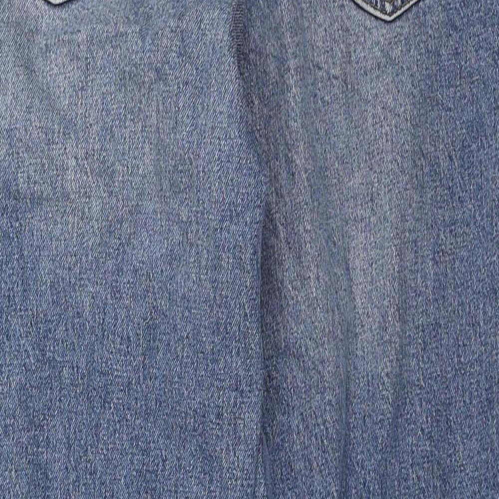New Look Womens Blue Cotton Straight Jeans Size 10 L27 in Regular Zip - Distressed hem