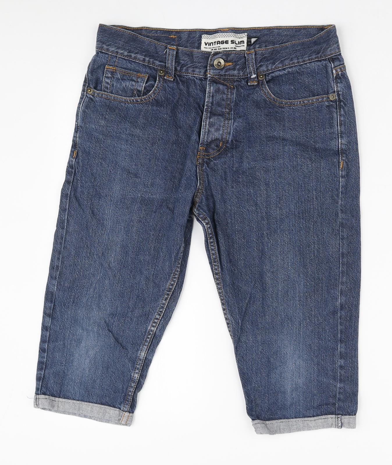 Topman Mens Blue Cotton Bermuda Shorts Size 30 in L15 in Regular Zip