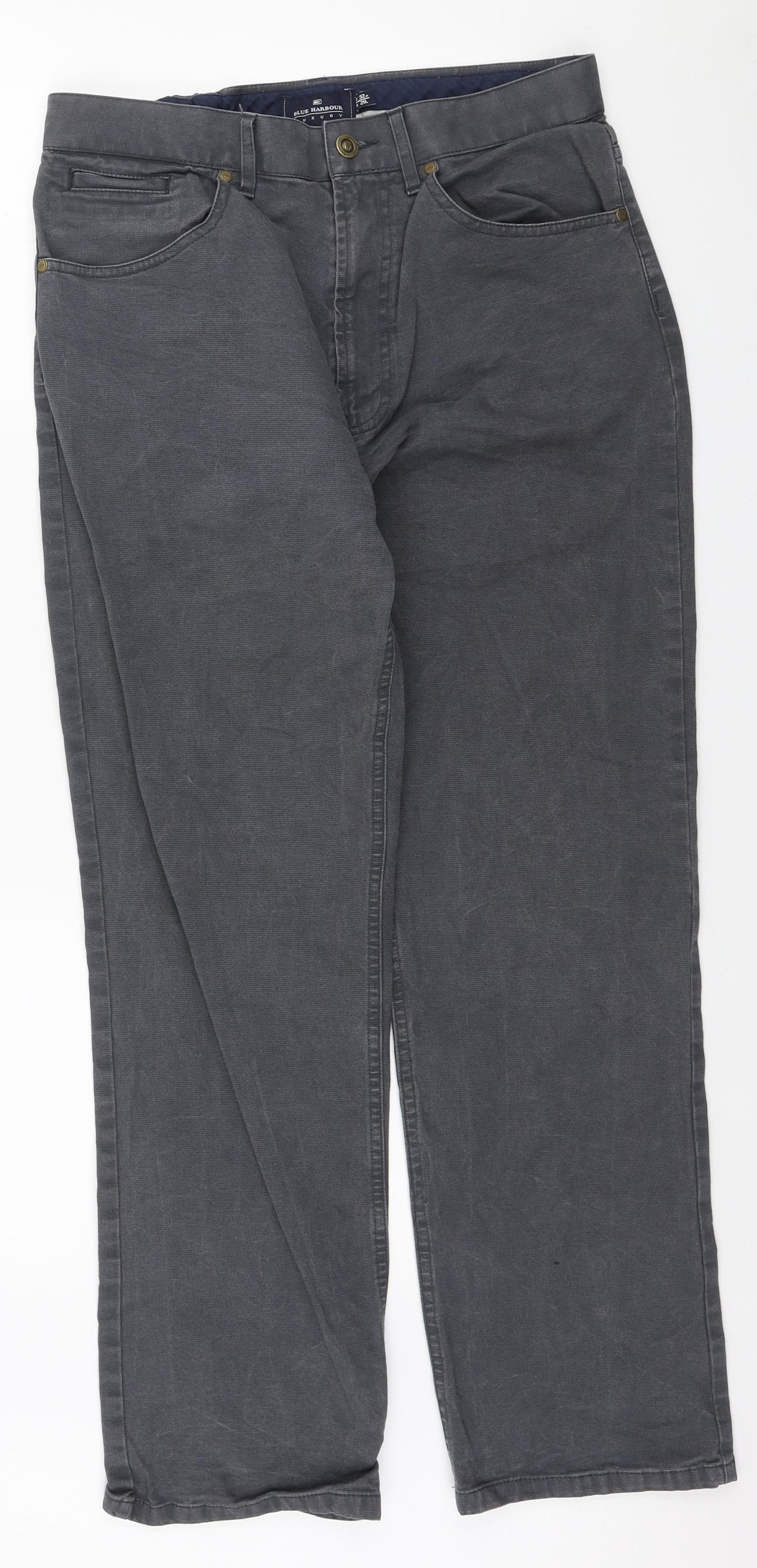 Blue Harbour Mens Grey Cotton Straight Jeans Size 32 in L28 in Regular Zip