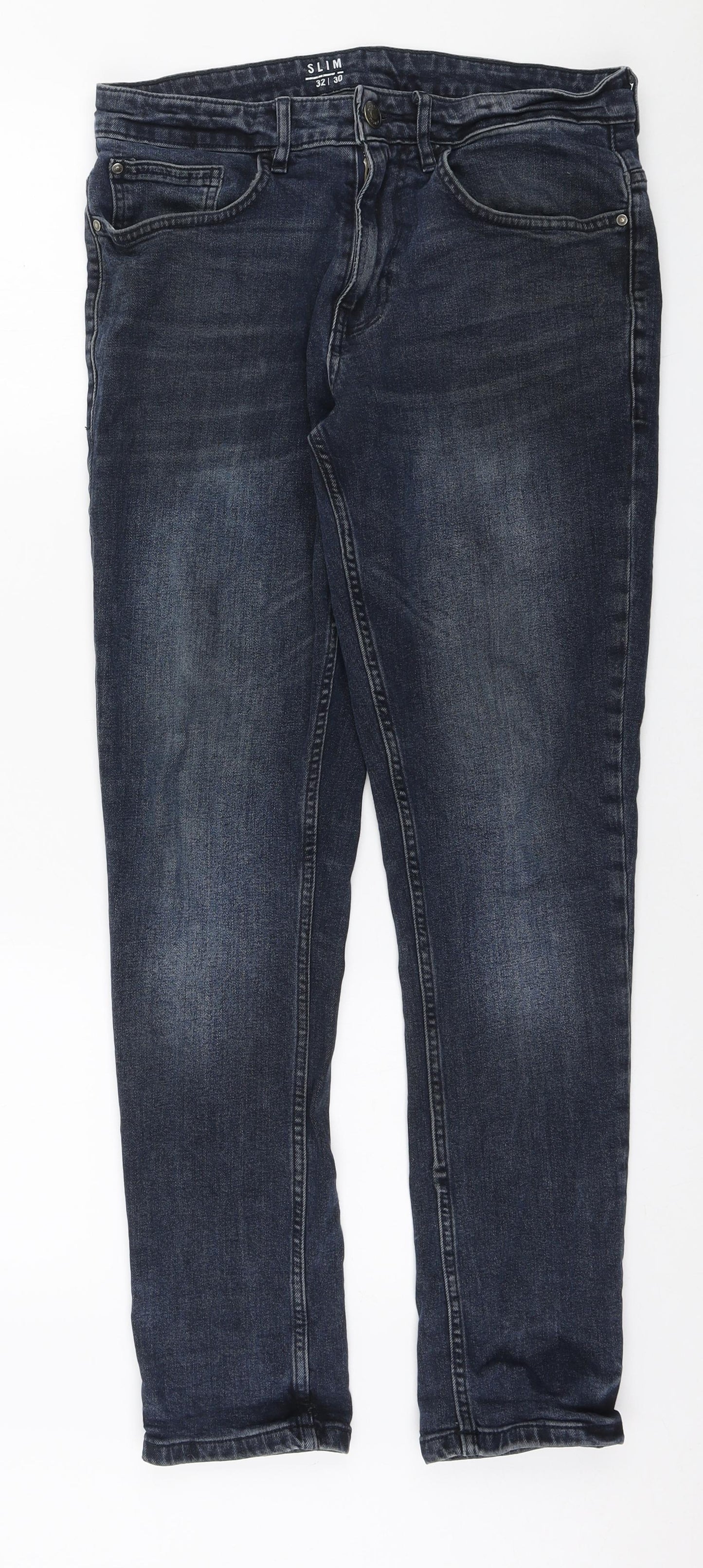George Mens Blue Cotton Straight Jeans Size 32 in L30 in Regular Zip