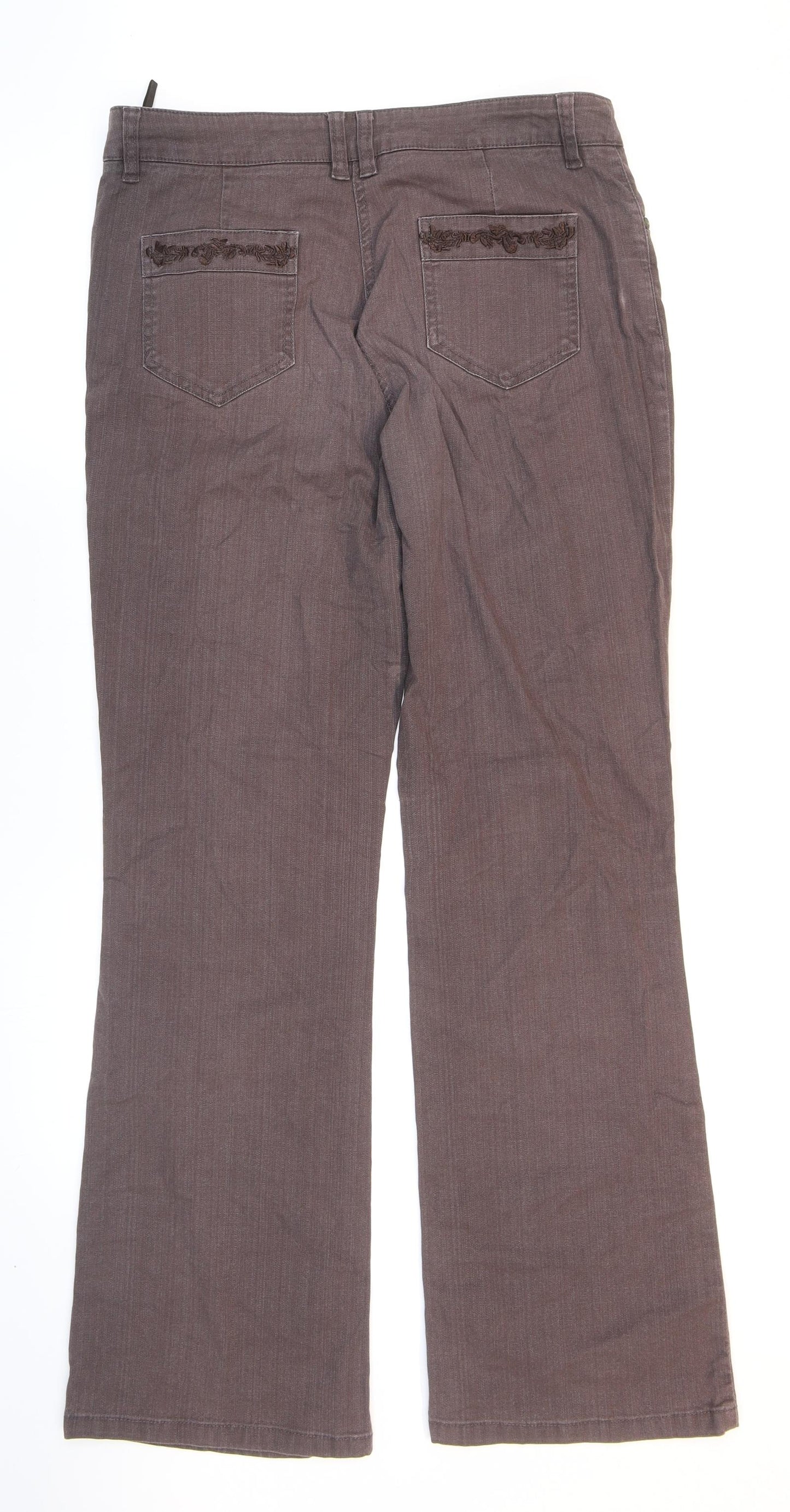 Per Una Womens Brown Cotton Bootcut Jeans Size 12 L29 in Regular Zip