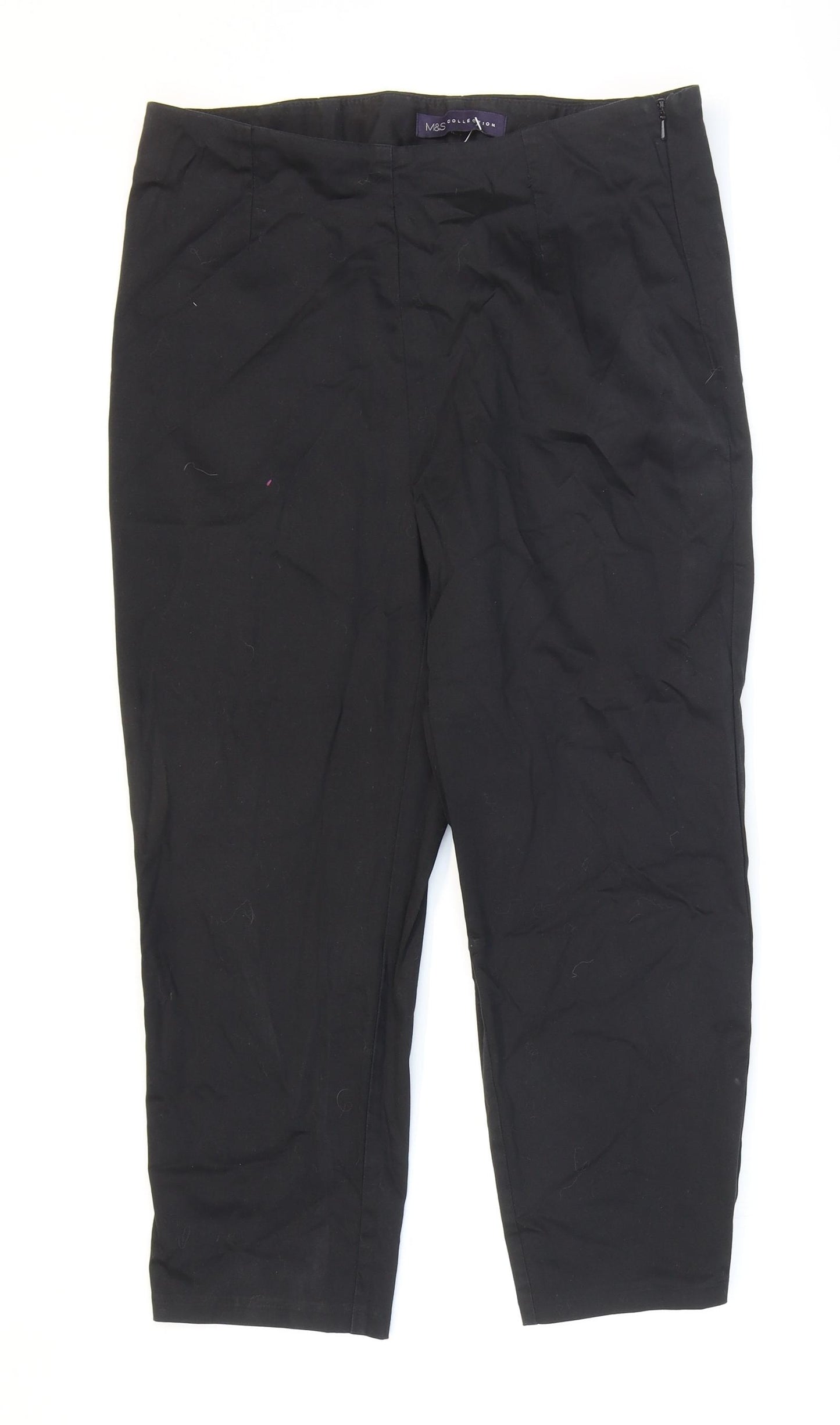 Marks and Spencer Womens Black Cotton Dress Pants Trousers Size 10 L21 in Regular Zip