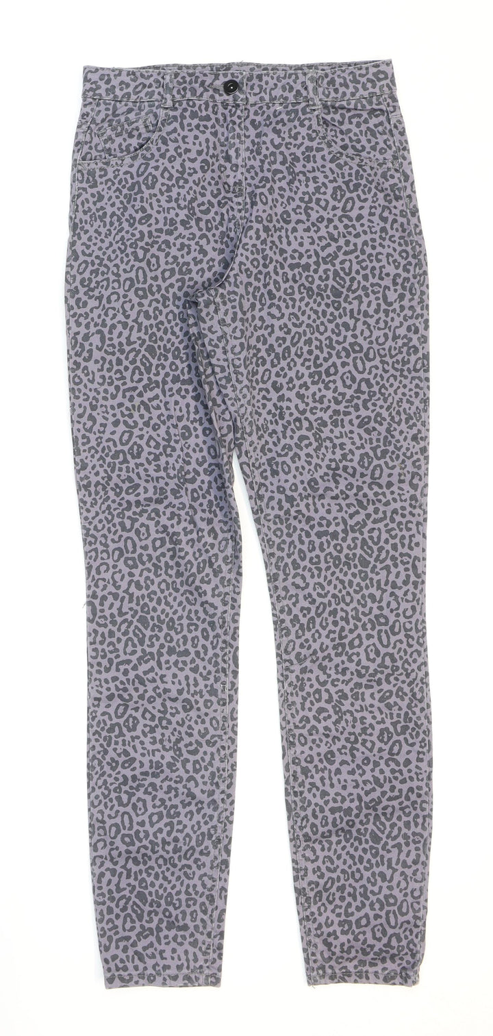 George Girls Purple Animal Print Cotton Skinny Jeans Size 13-14 Years Regular Zip