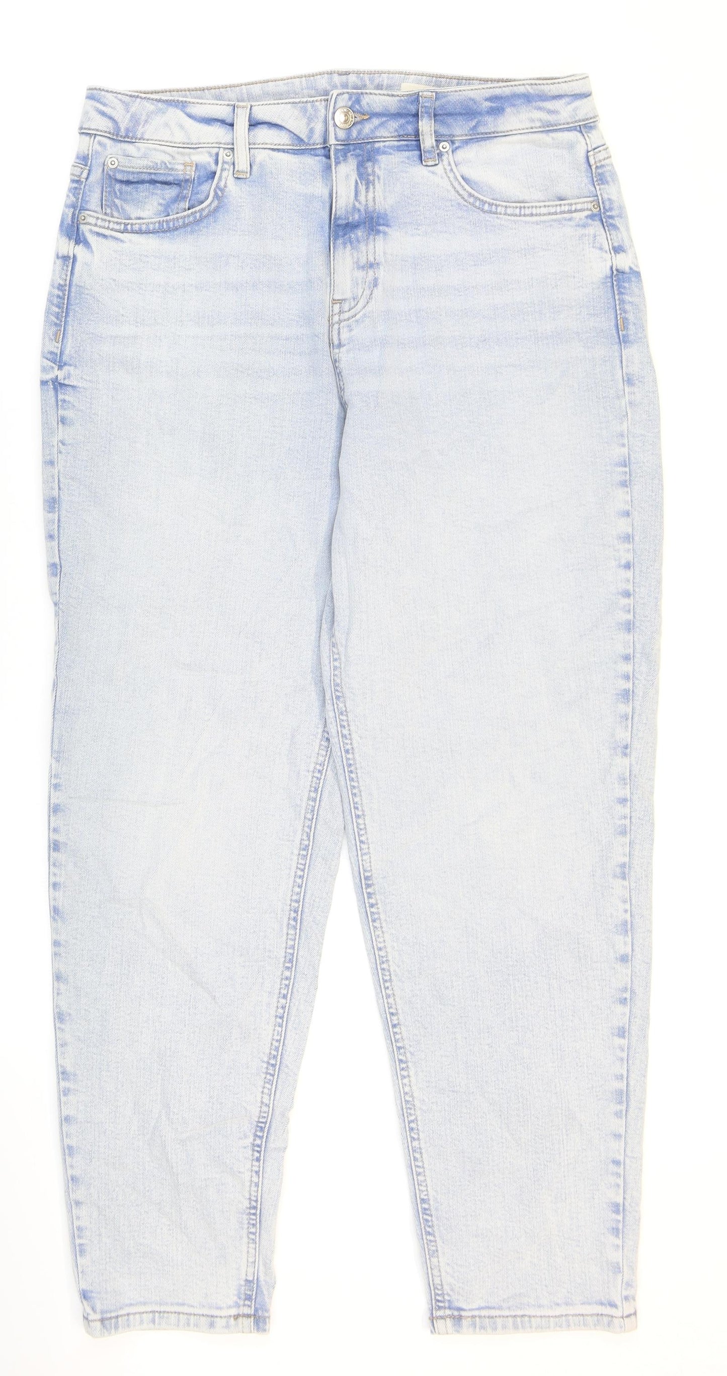 Marks and Spencer Womens Blue Cotton Mom Jeans Size 14 L27 in Regular Zip