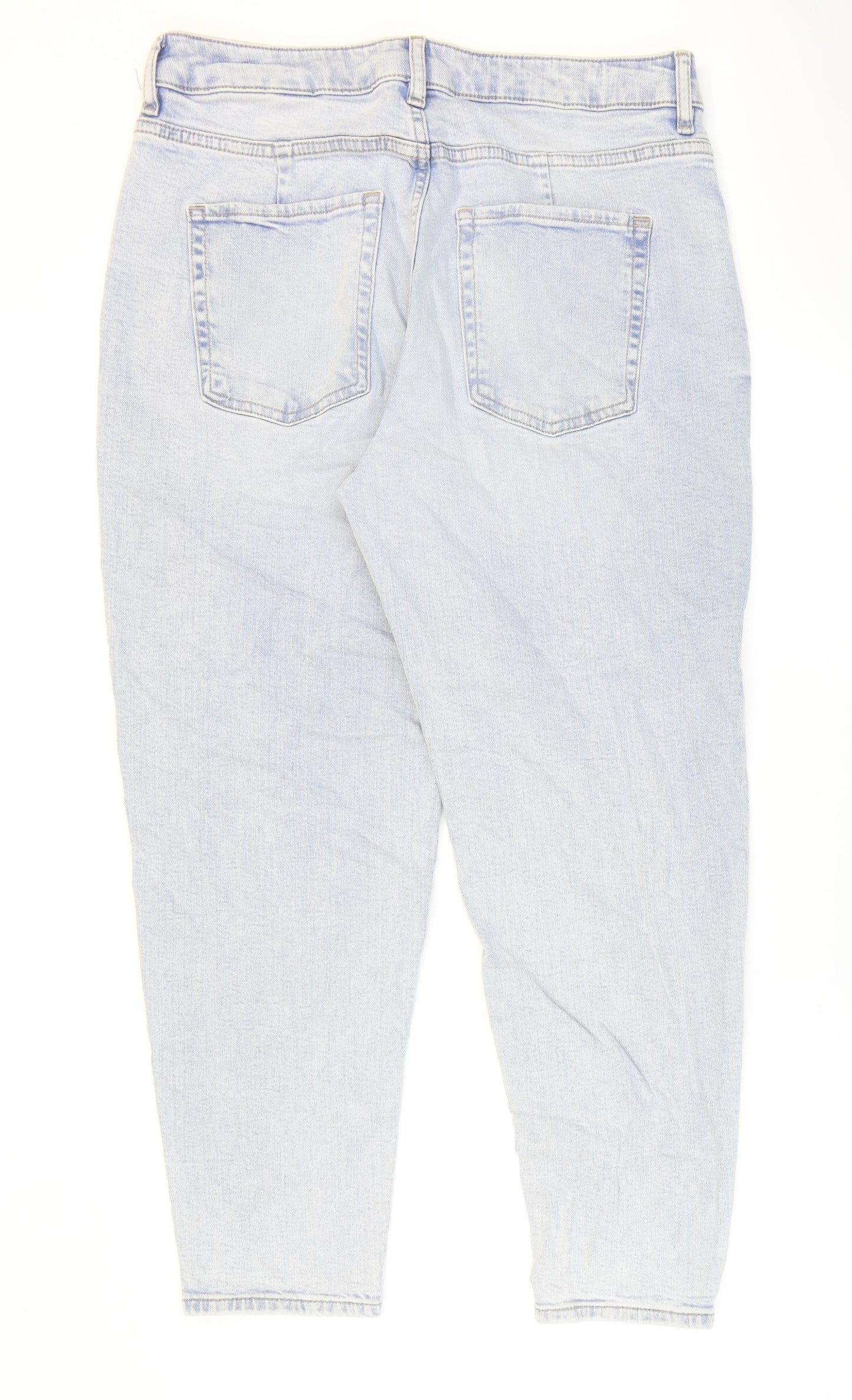 Marks and Spencer Womens Blue Cotton Mom Jeans Size 14 L27 in Regular Zip