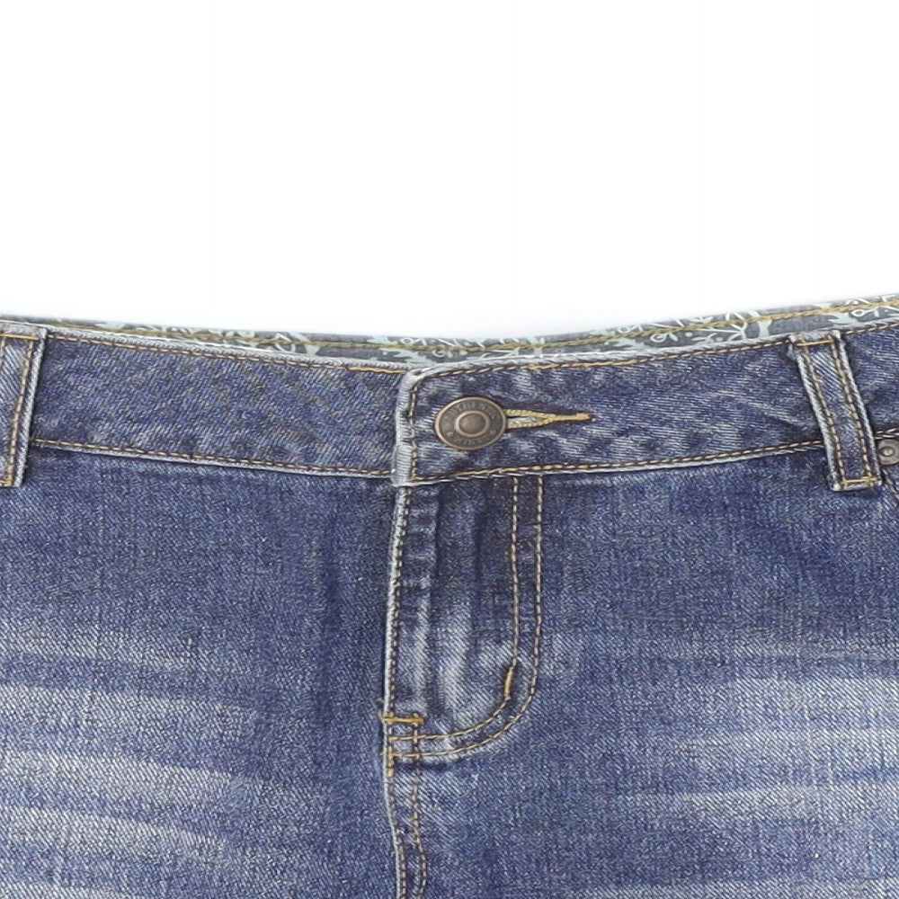 Yes Yes Womens Blue 100% Cotton Hot Pants Shorts Size 14 Regular Zip - Distressed Look