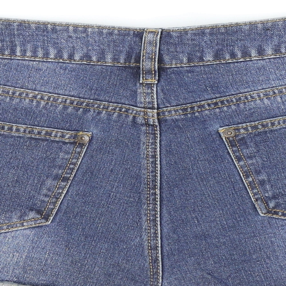 Yes Yes Womens Blue 100% Cotton Hot Pants Shorts Size 14 Regular Zip - Distressed Look