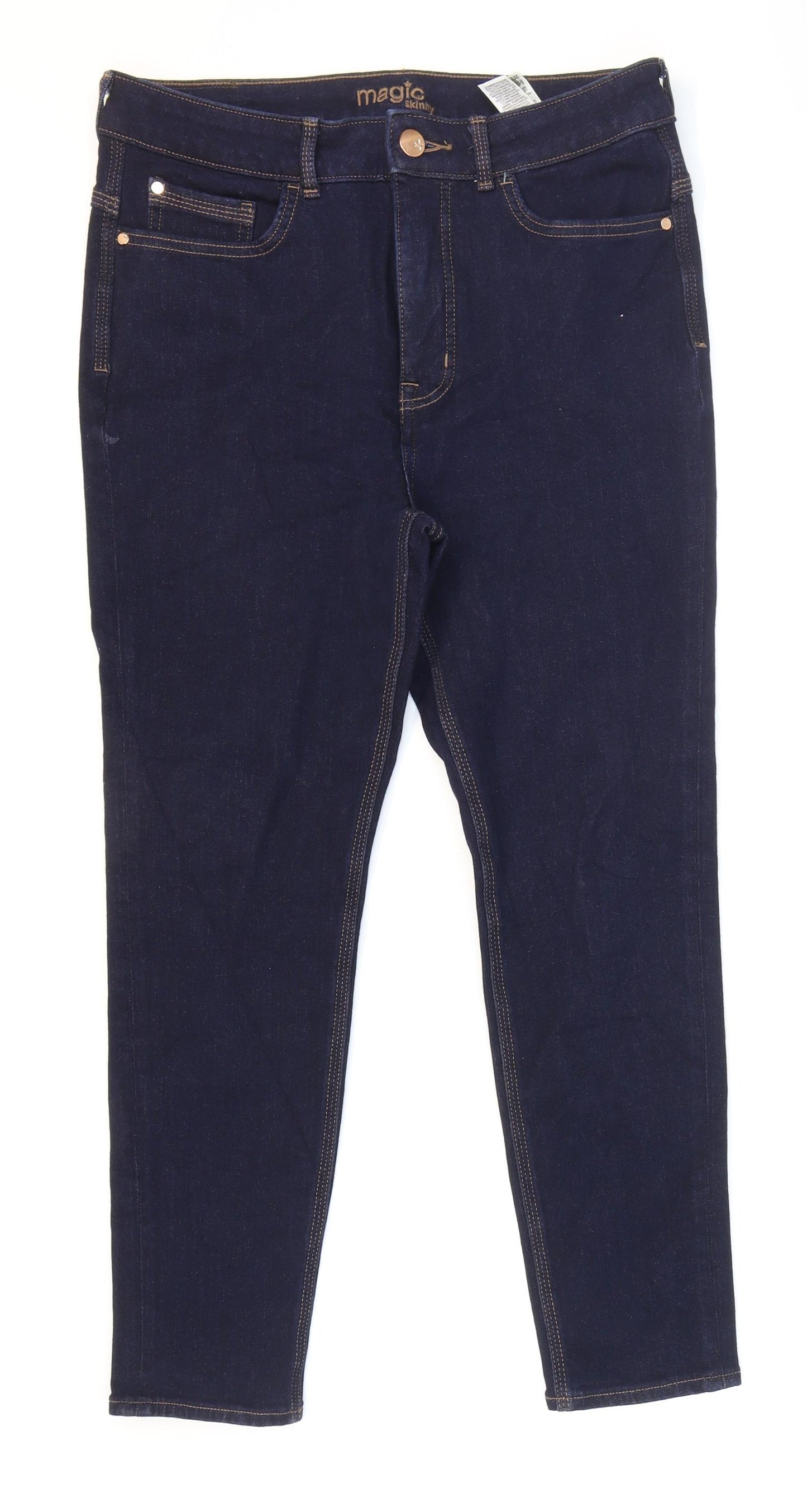 Marks and Spencer Womens Blue Cotton Straight Jeans Size 18 L26 in Regular Zip