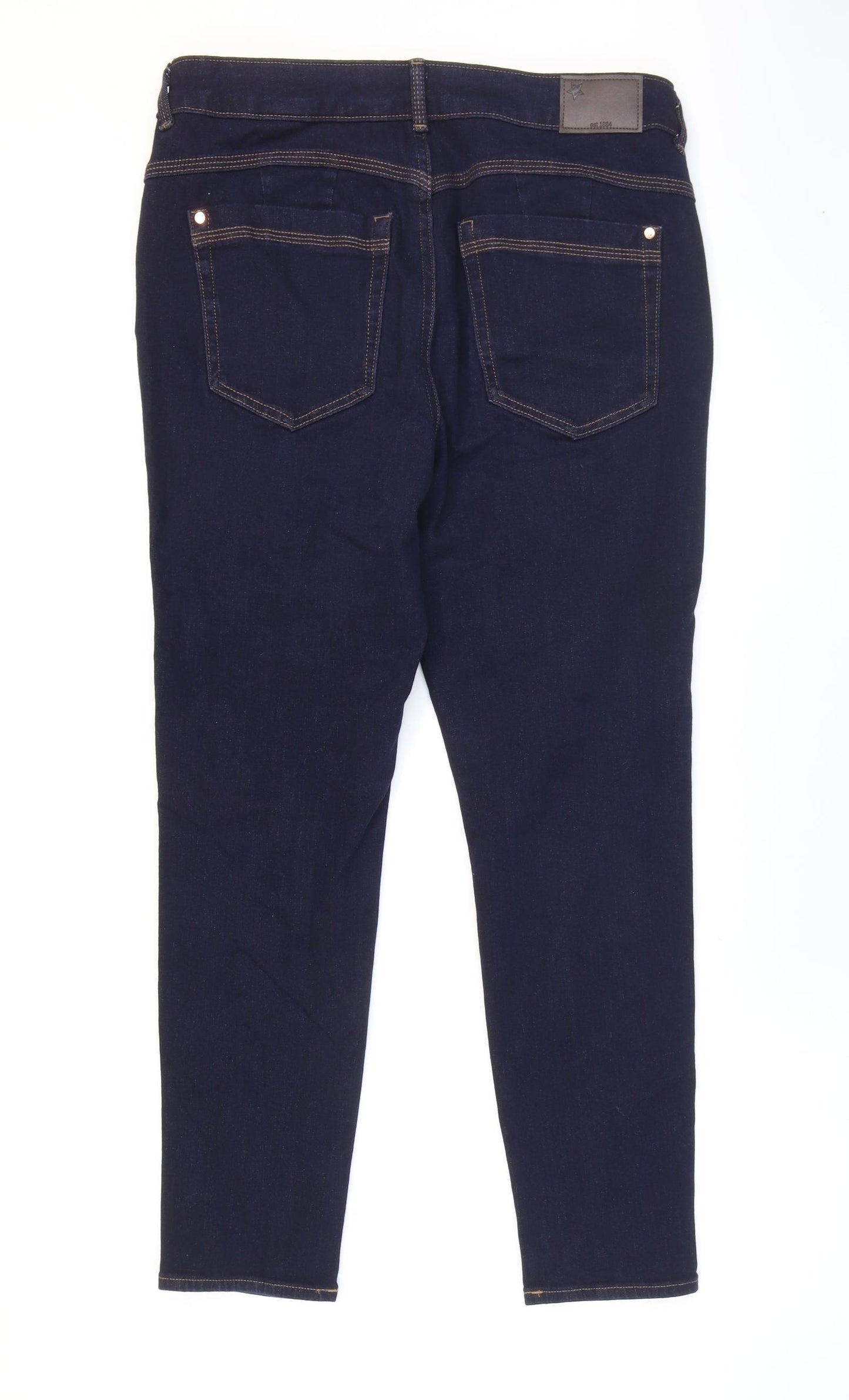 Marks and Spencer Womens Blue Cotton Straight Jeans Size 18 L26 in Regular Zip