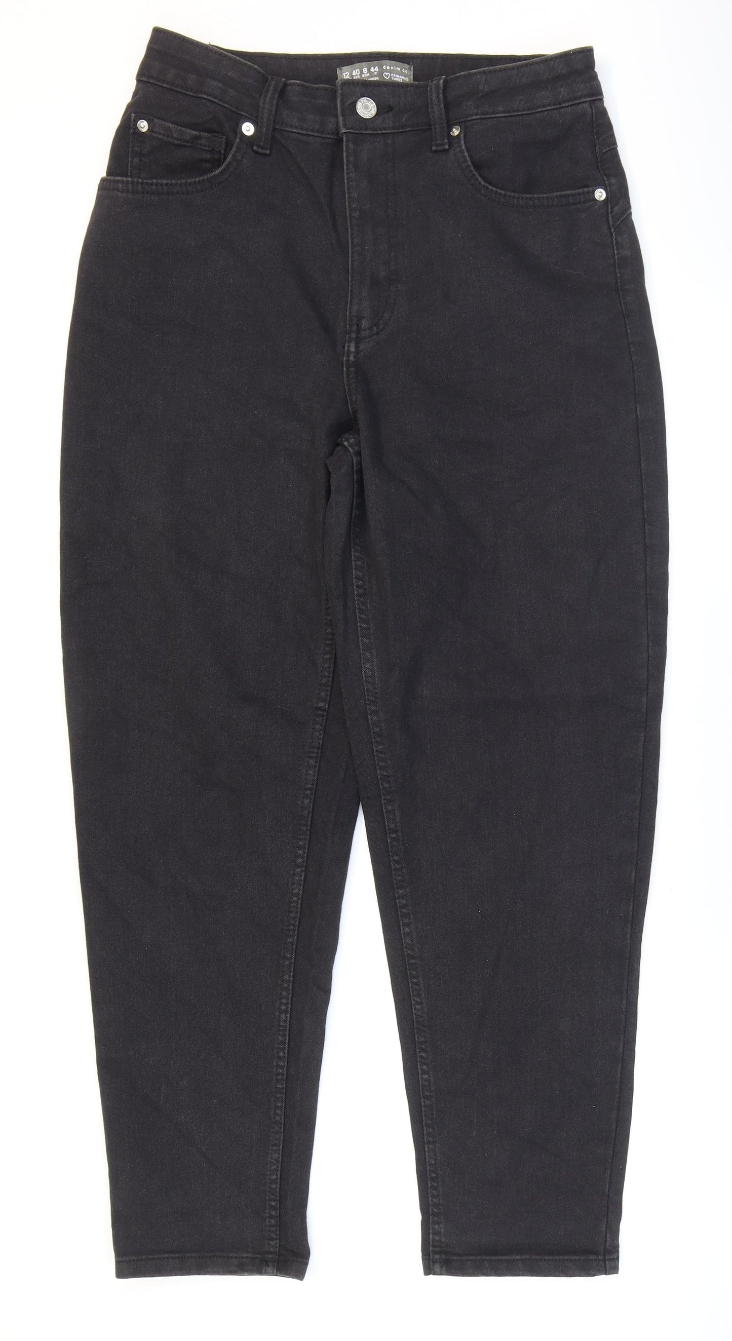 Primark Womens Black Cotton Mom Jeans Size 12 L28 in Regular Zip