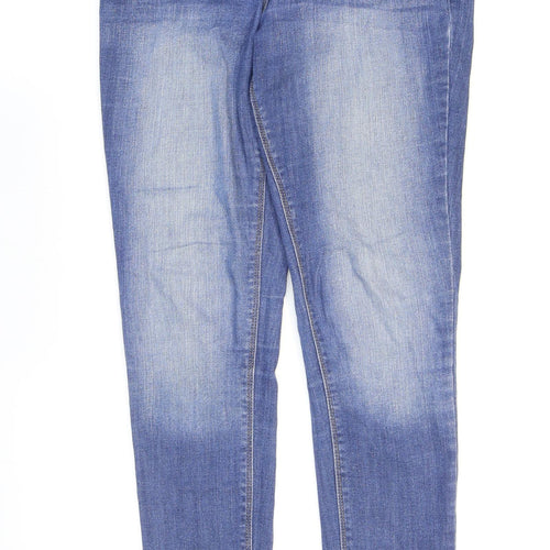 Marks and Spencer Womens Blue Cotton Skinny Jeans Size 12 L29 in Regular Zip