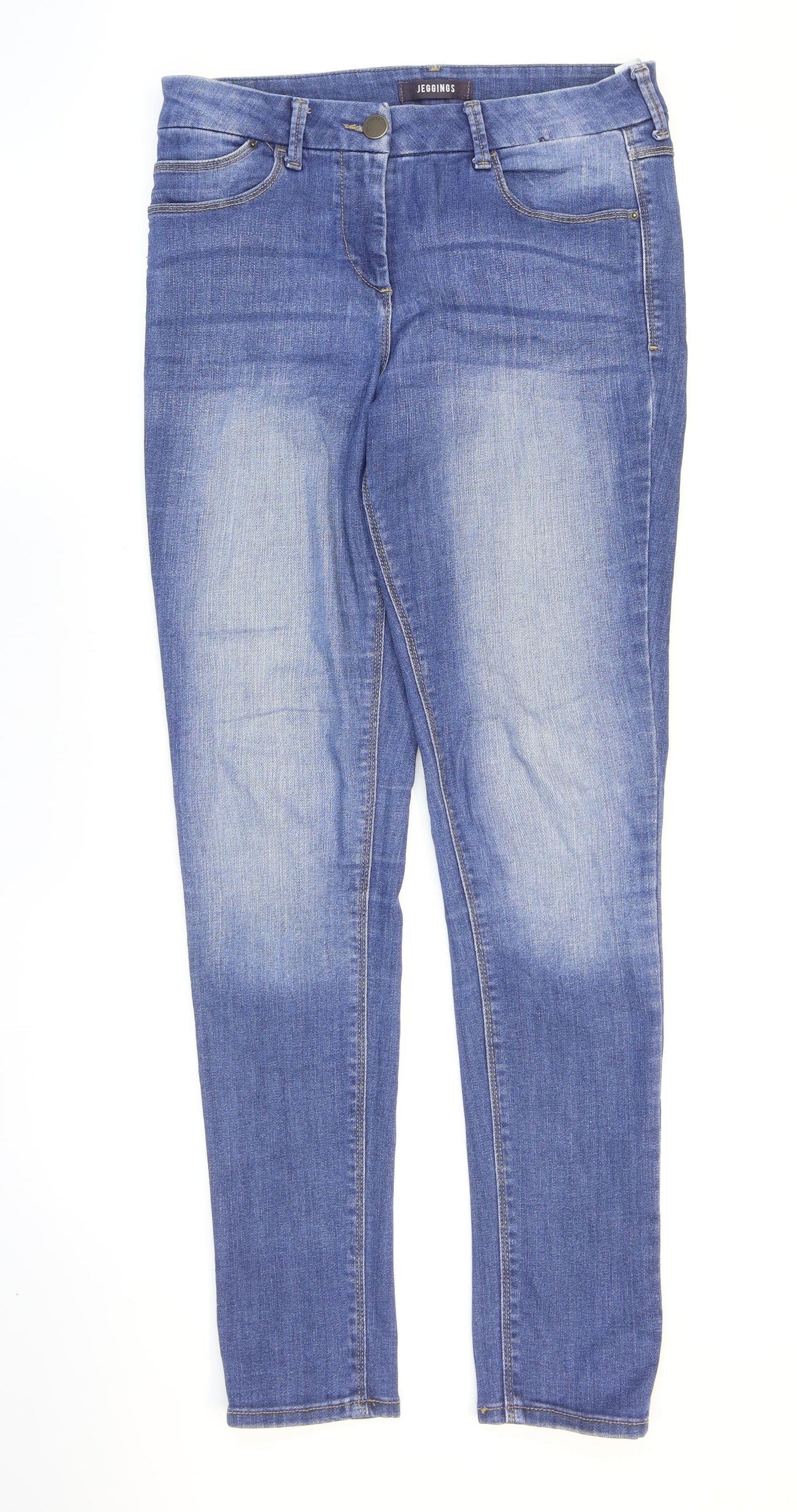 Marks and Spencer Womens Blue Cotton Skinny Jeans Size 12 L29 in Regular Zip