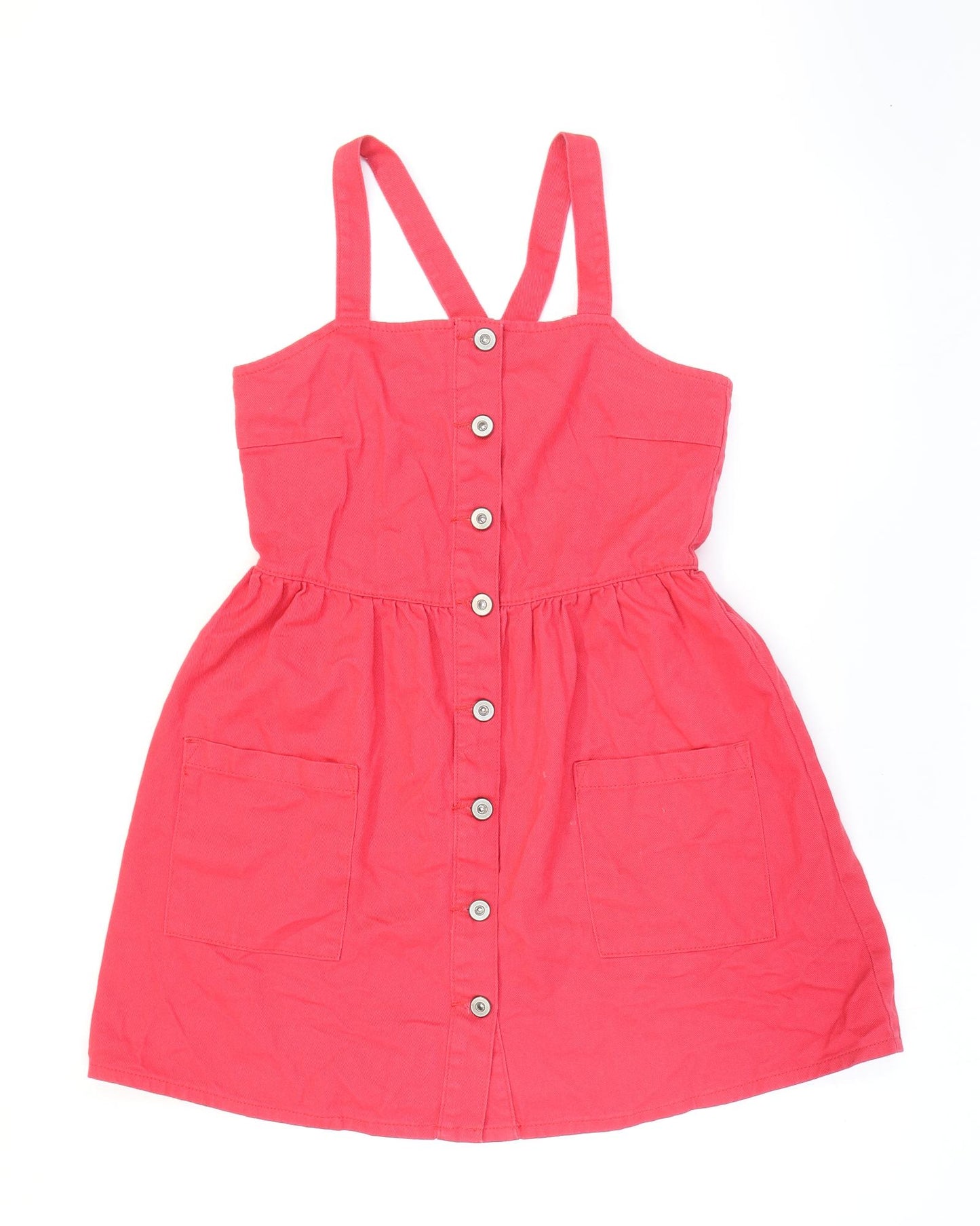George Girls Pink Cotton Pinafore/Dungaree Dress Size 10-11 Years Sweetheart Button