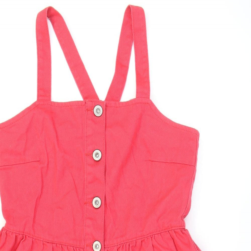 George Girls Pink Cotton Pinafore/Dungaree Dress Size 10-11 Years Sweetheart Button