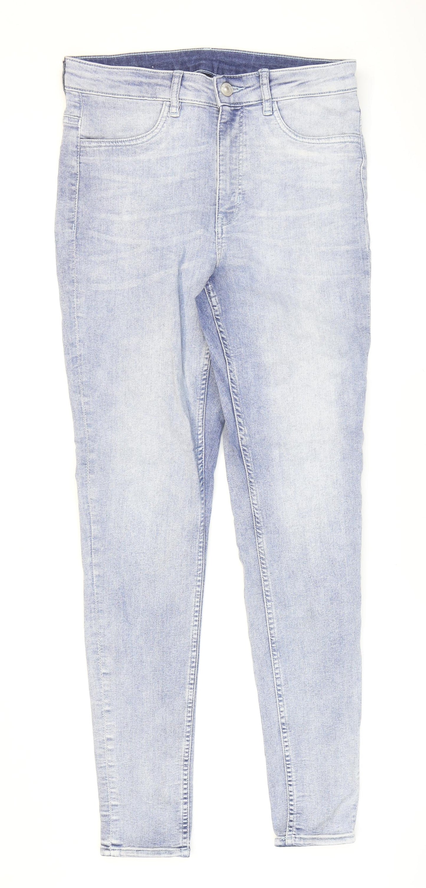 H&M Womens Blue Cotton Skinny Jeans Size 12 L30 in Regular Zip