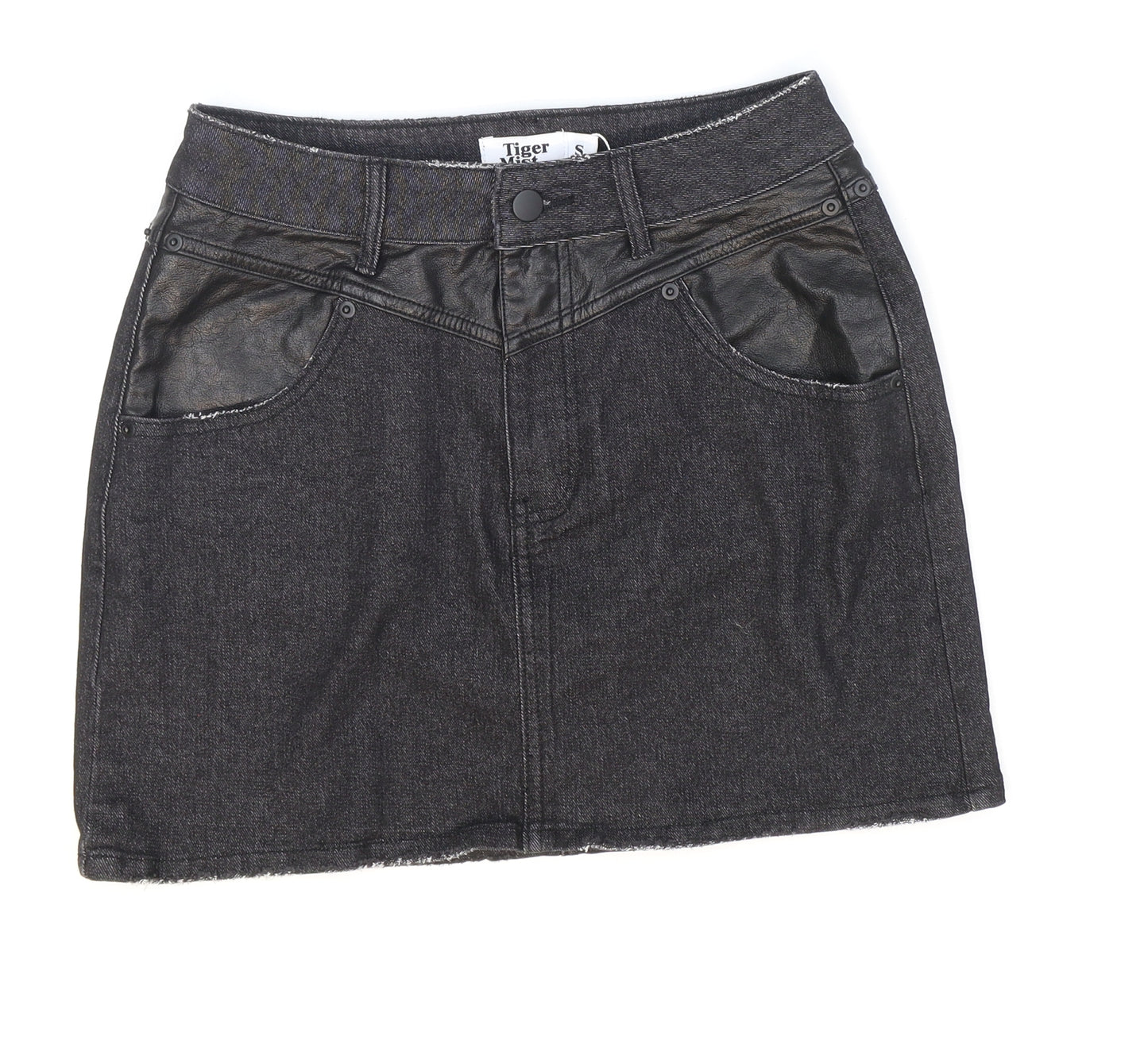 Tiger Mist Womens Black Cotton Mini Skirt Size S Zip - Pleather