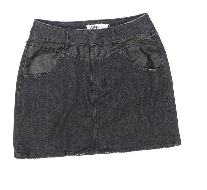 Tiger Mist Womens Black Cotton Mini Skirt Size S Zip - Pleather