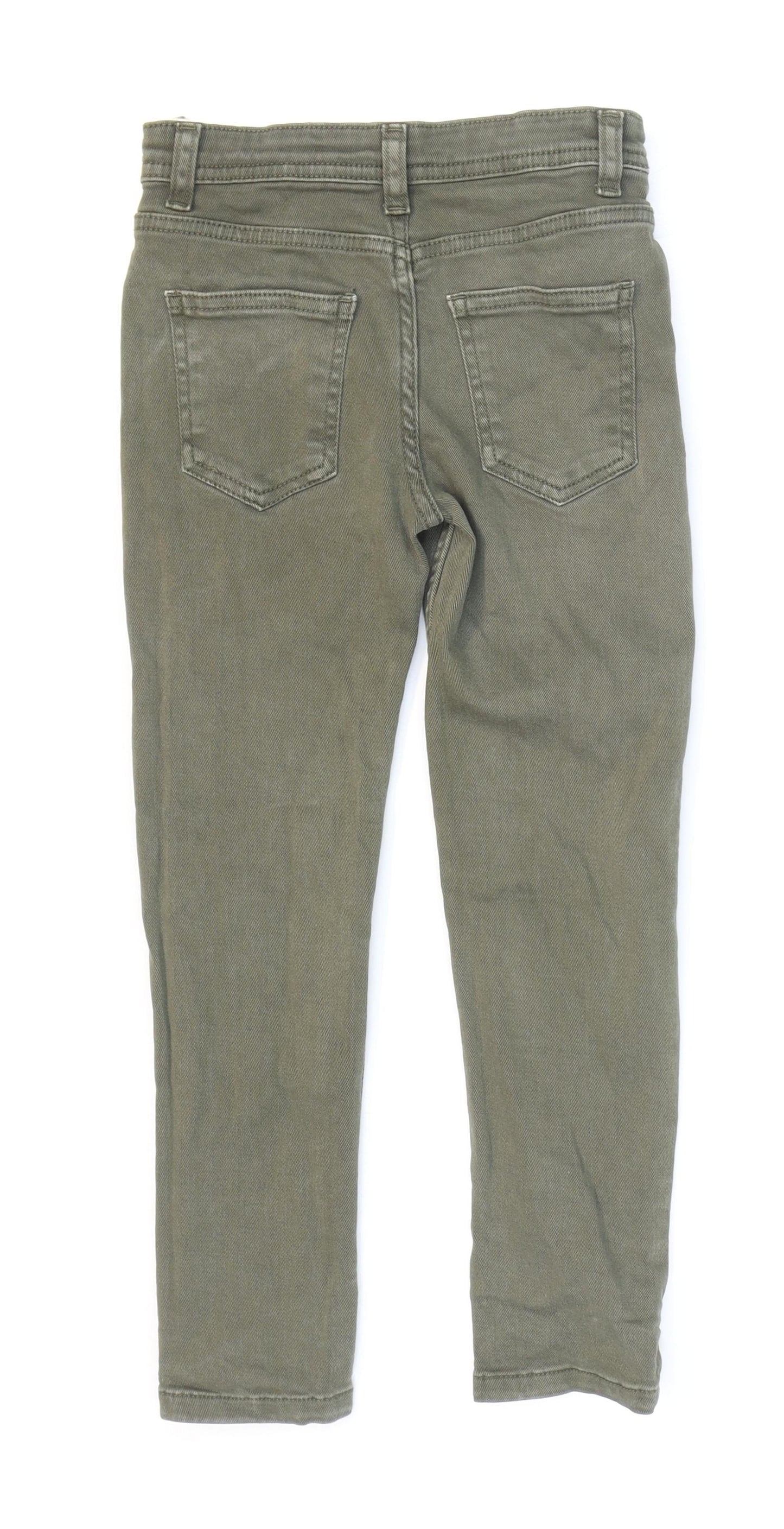 M&Co Boys Green Cotton Straight Jeans Size 7-8 Years Regular Zip