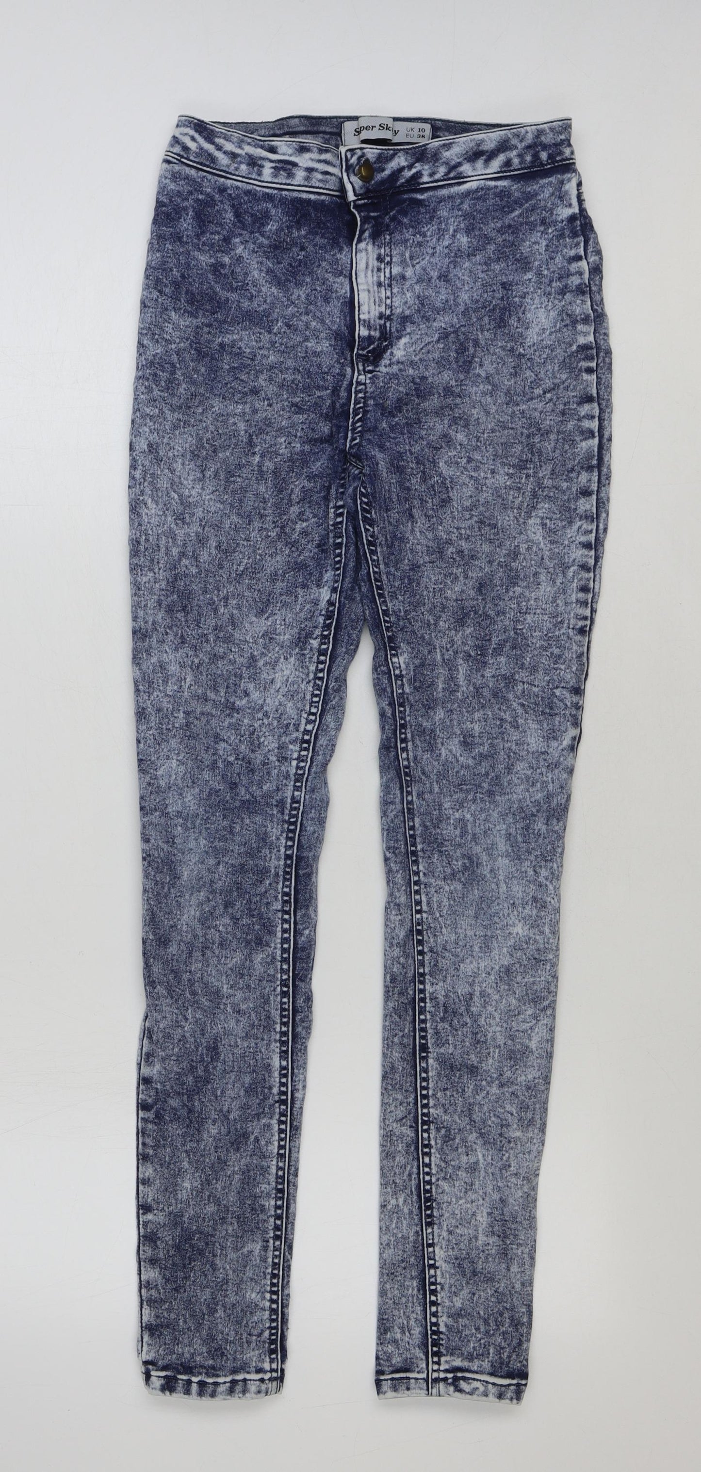 New Look Womens Blue Cotton Skinny Jeans Size 10 L30 in Regular Button - Acid Wash