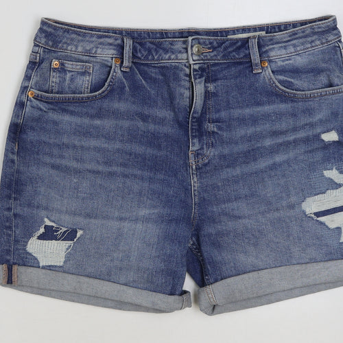 Marks and Spencer Womens Blue Cotton Bermuda Shorts Size 16 L5 in Regular Button - Distressed