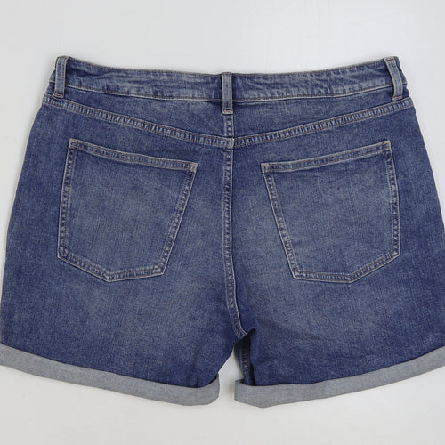Marks and Spencer Womens Blue Cotton Bermuda Shorts Size 16 L5 in Regular Button - Distressed