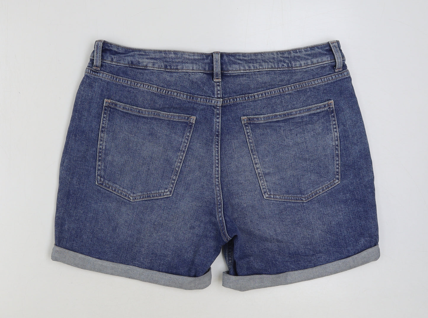 Marks and Spencer Womens Blue Cotton Bermuda Shorts Size 16 L5 in Regular Button - Distressed
