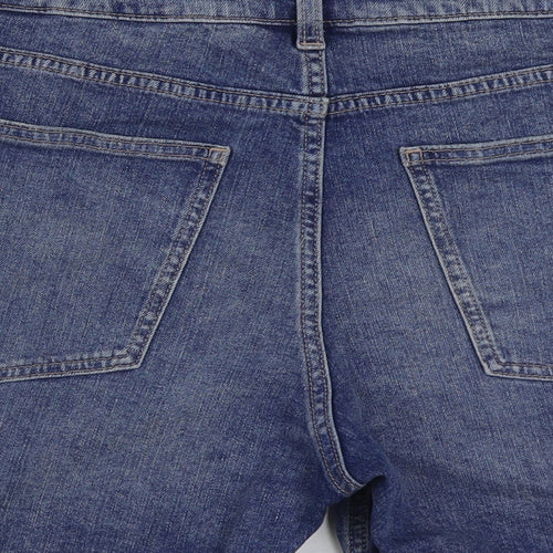 Marks and Spencer Womens Blue Cotton Bermuda Shorts Size 16 L5 in Regular Button - Distressed