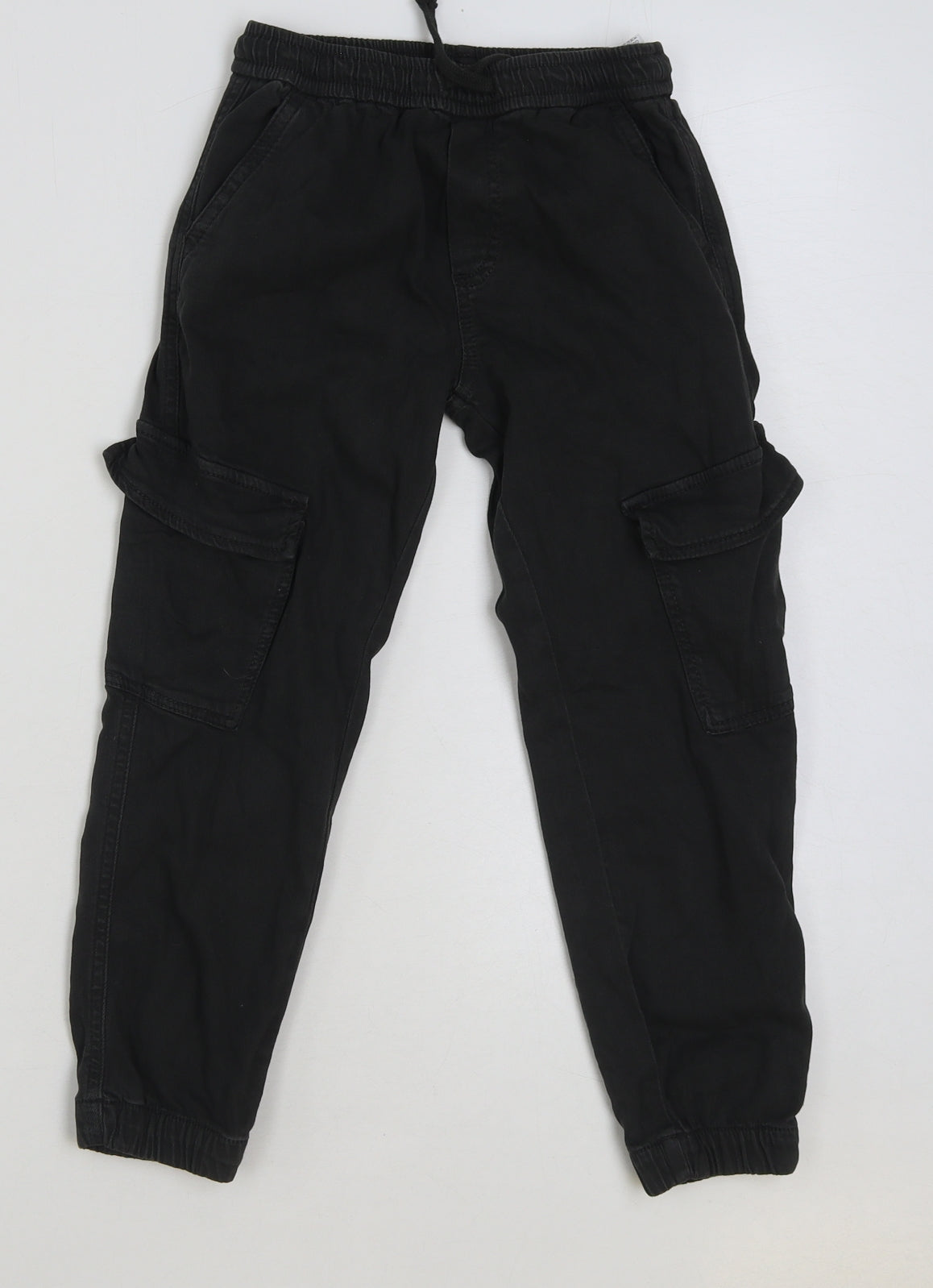Zara Boys Black Cotton Cargo Trousers Size 8 Years Regular Drawstring