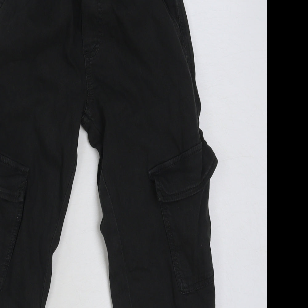 Zara Boys Black Cotton Cargo Trousers Size 8 Years Regular Drawstring