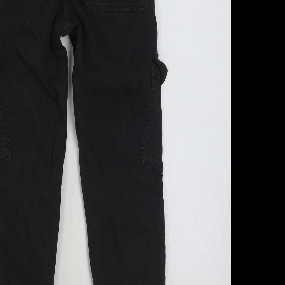 Zara Boys Black Cotton Cargo Trousers Size 8 Years Regular Drawstring