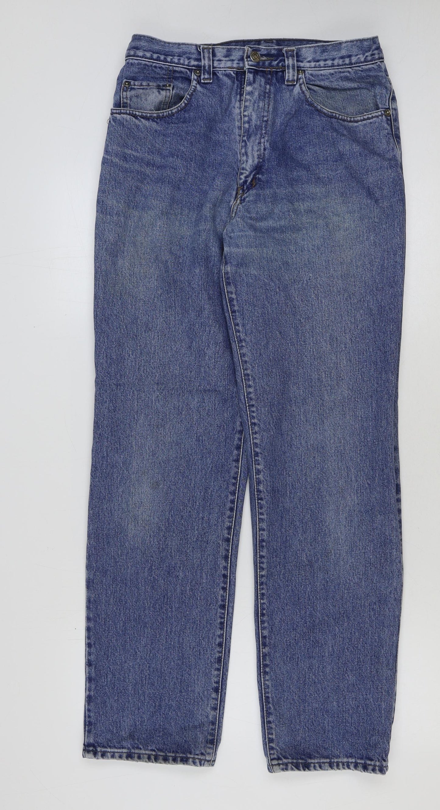 Preworn Womens Blue Cotton Straight Jeans Size 32 in L31 in Regular Button