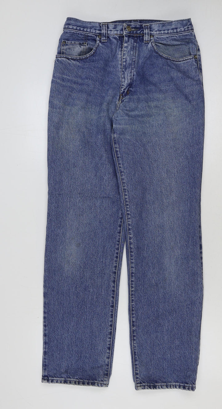 Preworn Womens Blue Cotton Straight Jeans Size 32 in L31 in Regular Button