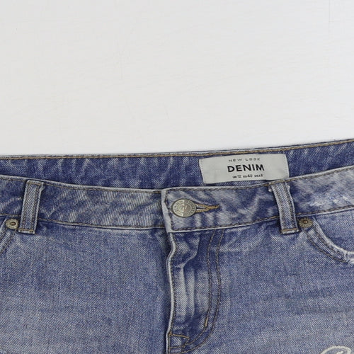 Denim & Co. Womens Blue Floral Cotton Hot Pants Shorts Size 12 Regular Button