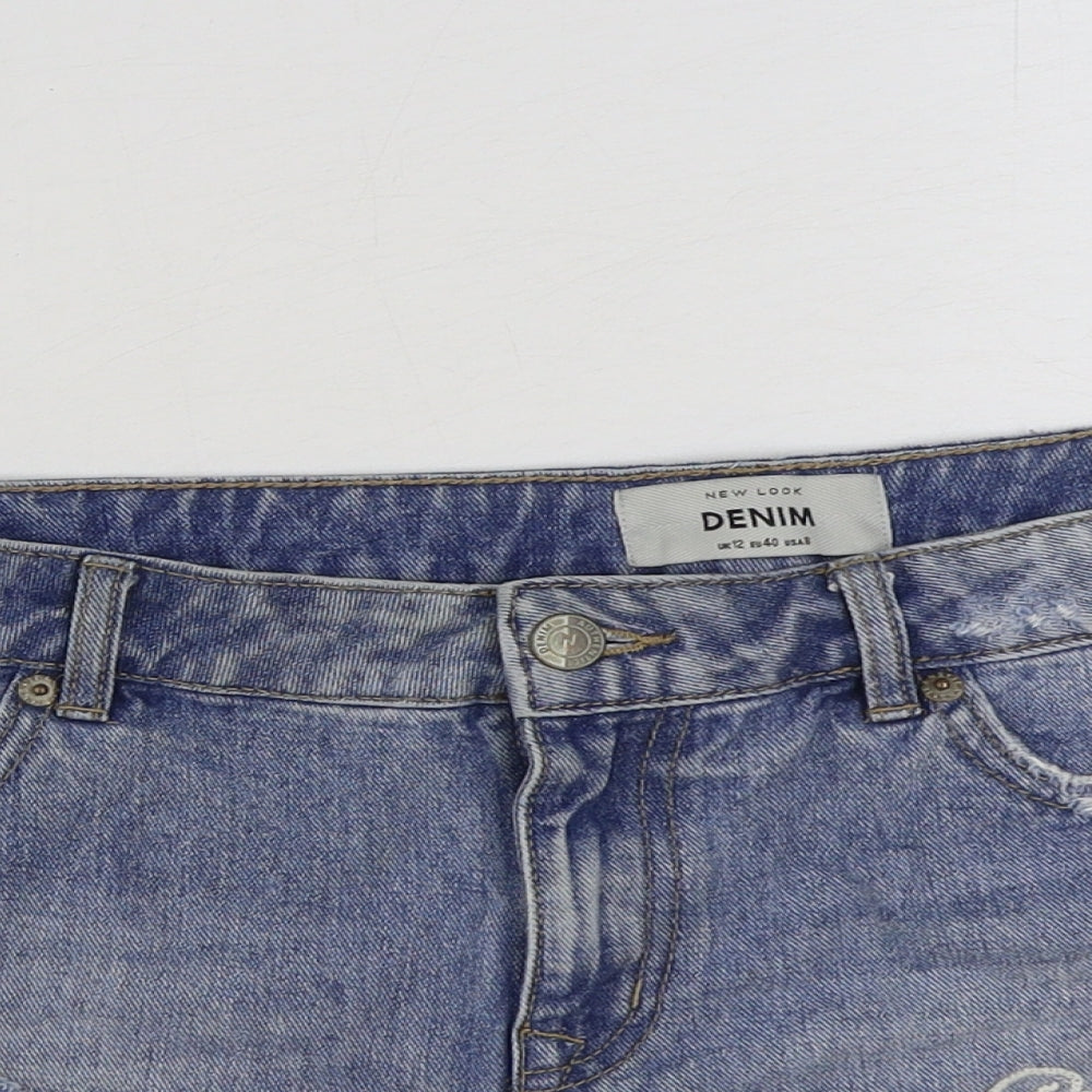 Denim & Co. Womens Blue Floral Cotton Hot Pants Shorts Size 12 Regular Button