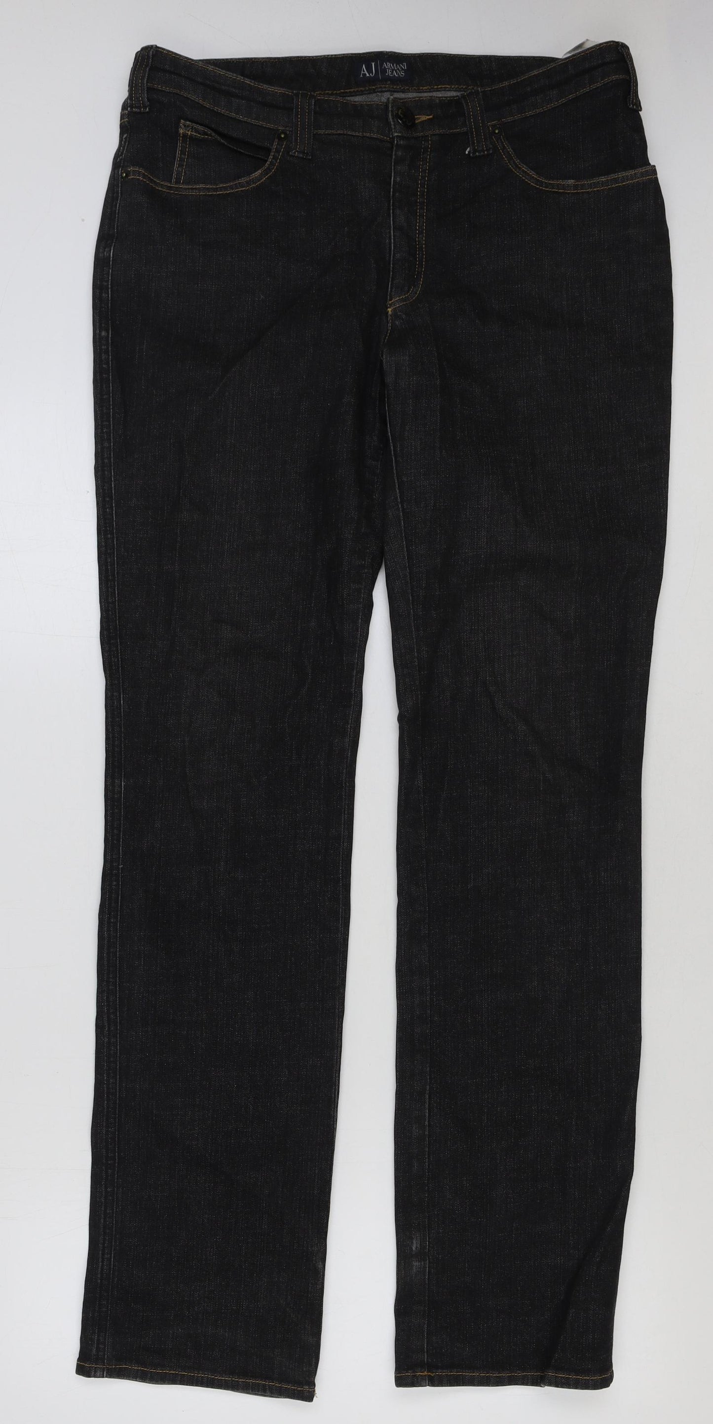 Armani Jeans Mens Blue Cotton Straight Jeans Size 34 in L34 in Regular Button