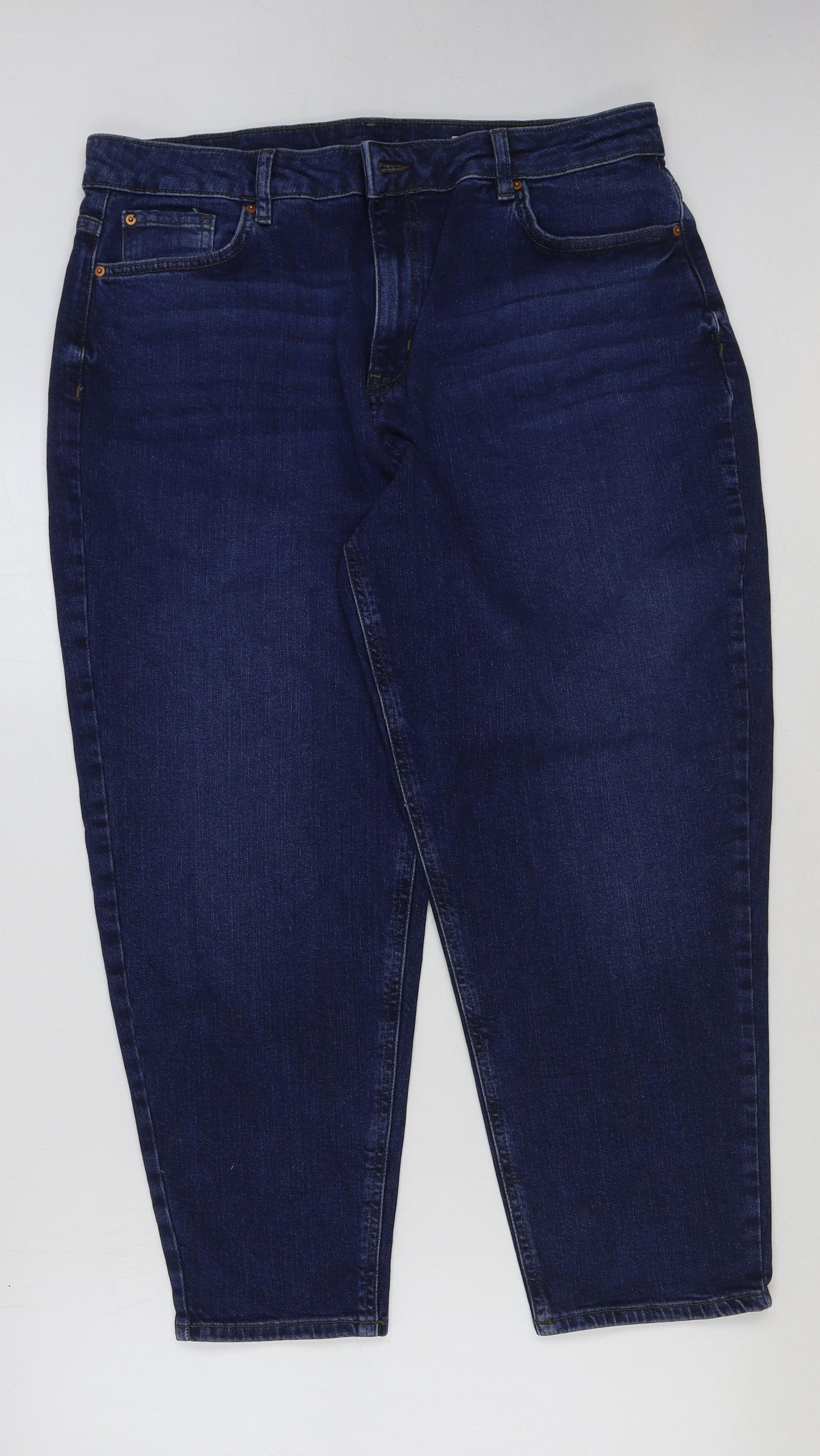 Marks and Spencer Womens Blue Cotton Cropped Jeans Size 16 L26 in Regular Button
