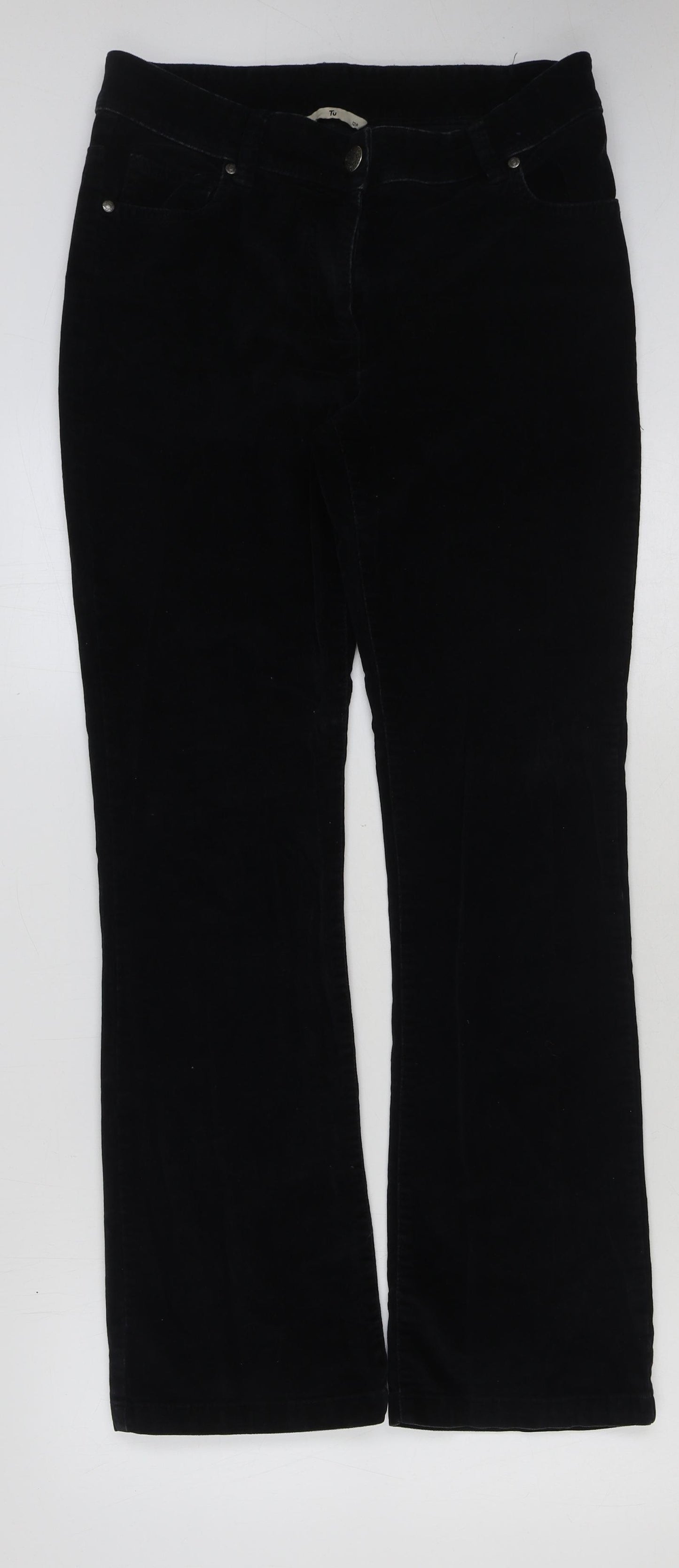 TU Womens Black Cotton Trousers Size 12 L30 in Regular Button