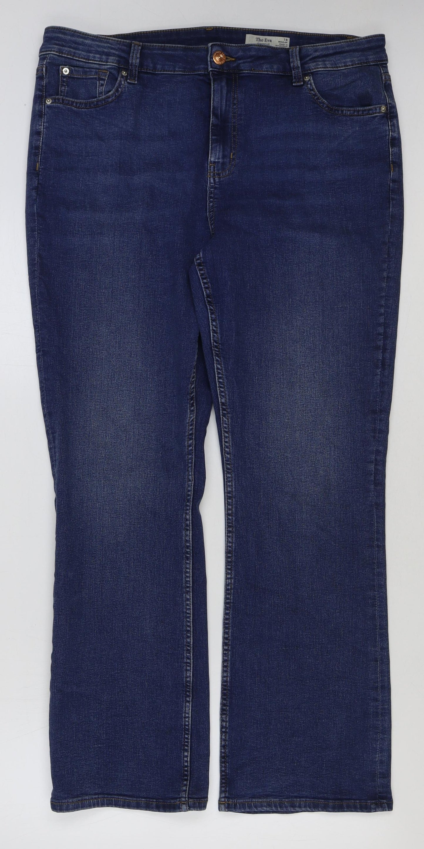 Marks and Spencer Womens Blue Cotton Bootcut Jeans Size 18 L30 in Regular Button