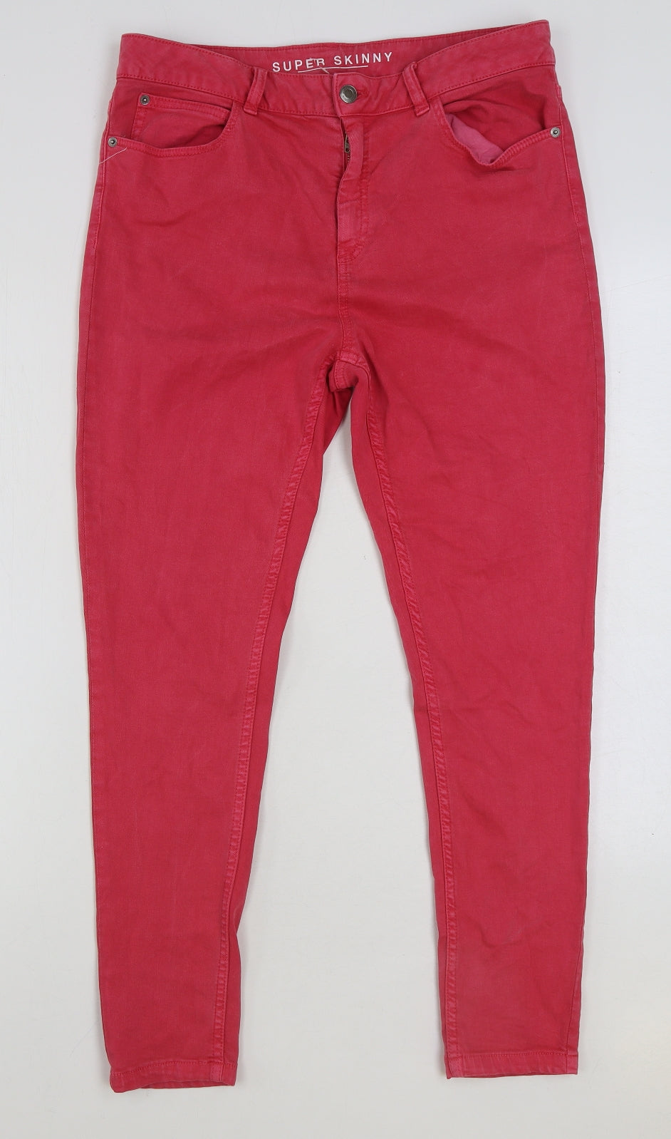 Marks and Spencer Womens Red Cotton Skinny Jeans Size 14 L28 in Regular Button