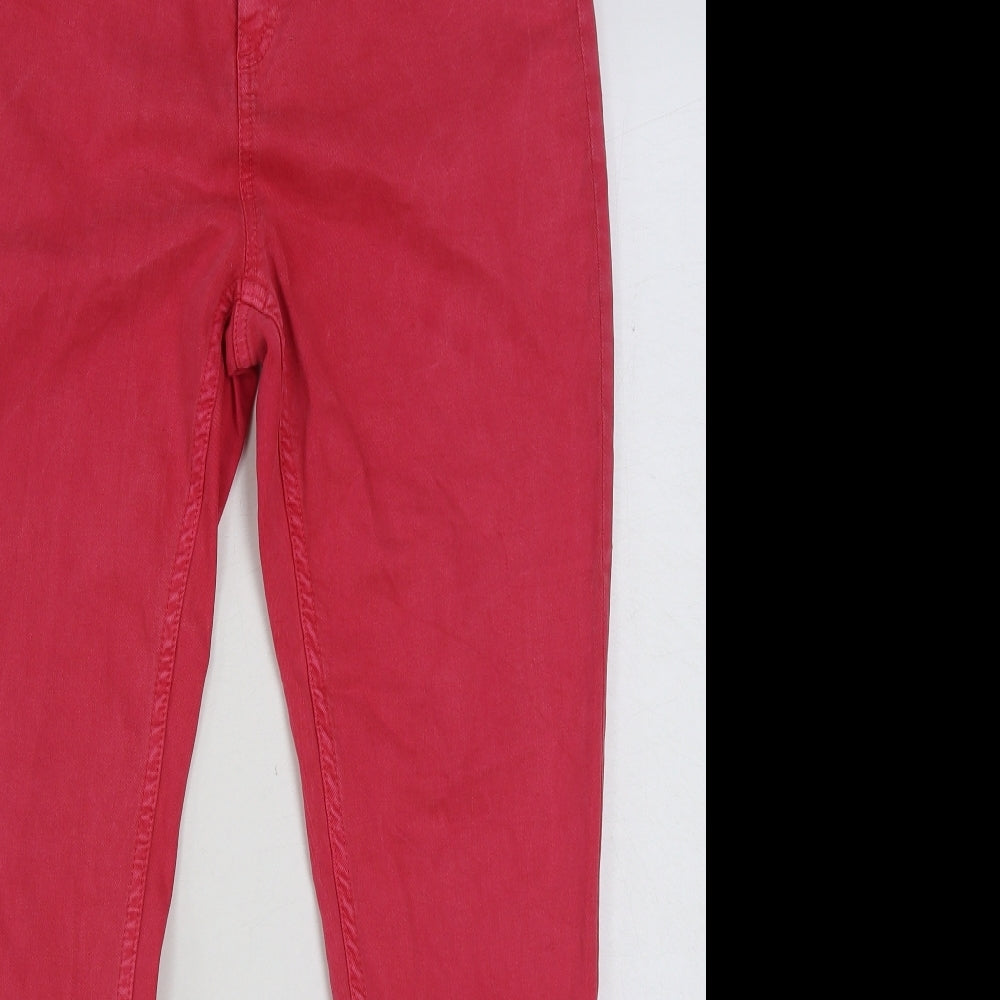 Marks and Spencer Womens Red Cotton Skinny Jeans Size 14 L28 in Regular Button