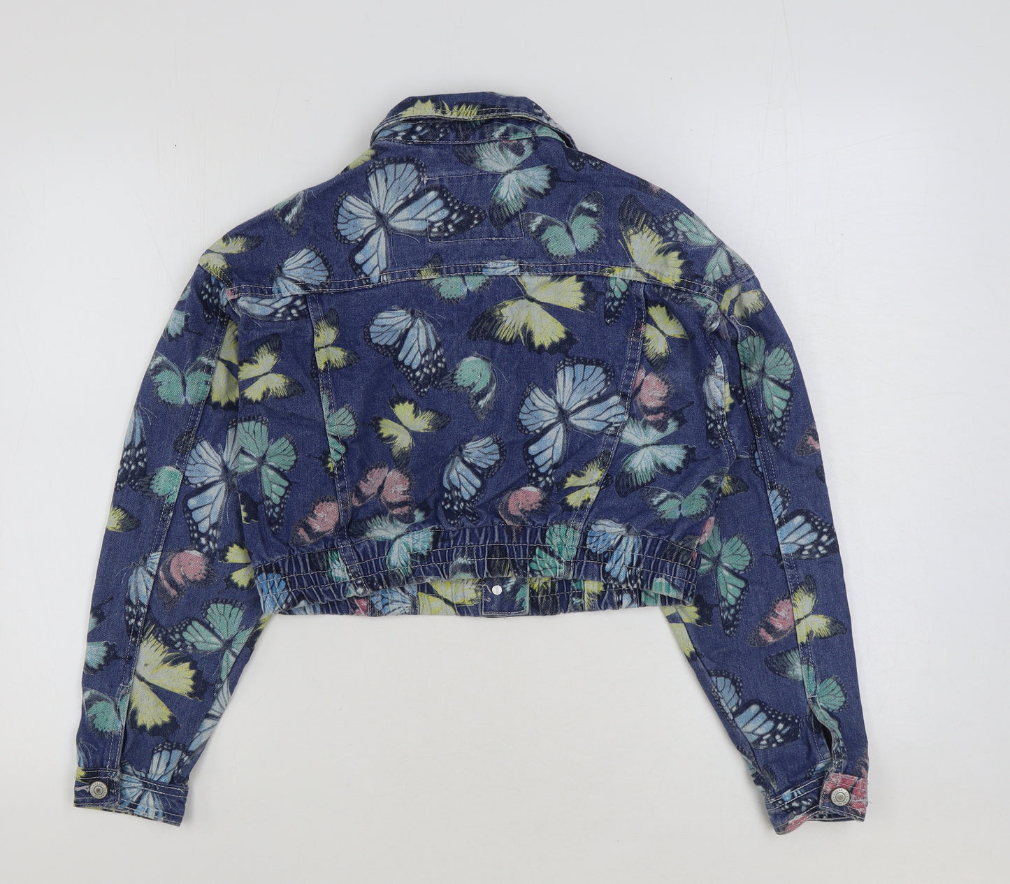 Ashley Vintage Womens Blue Geometric Jacket Size S Button - Butterfly