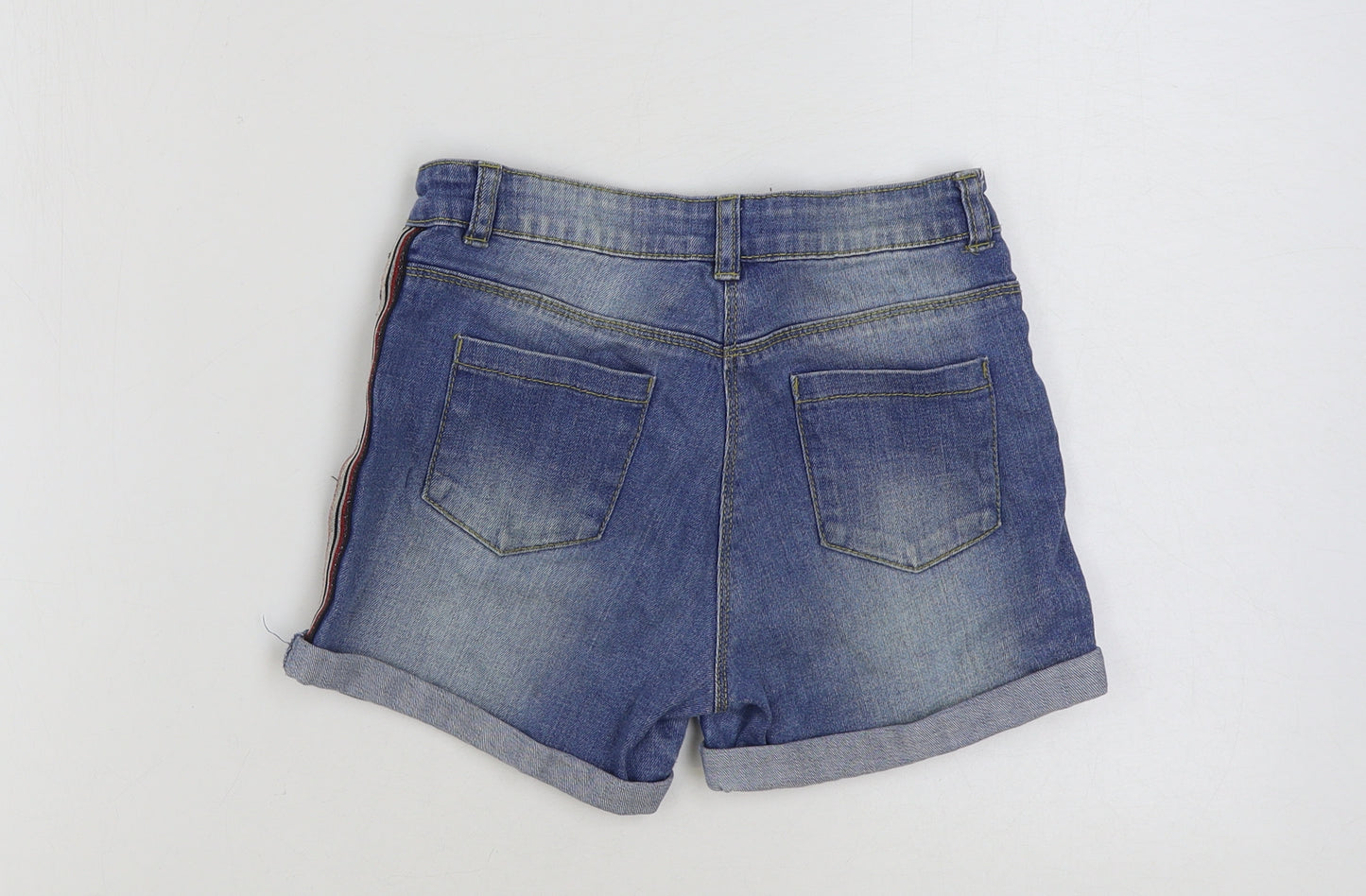 TU Girls Blue Cotton Bermuda Shorts Size 11 Years Regular Zip - Rainbow trim