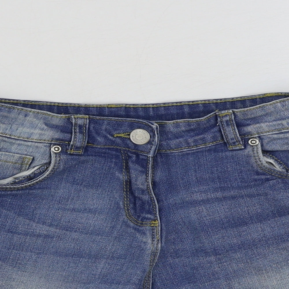 TU Girls Blue Cotton Bermuda Shorts Size 11 Years Regular Zip - Rainbow trim