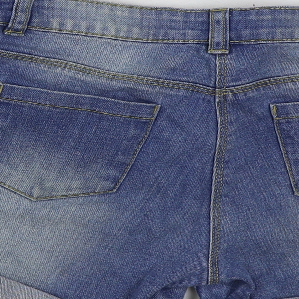 TU Girls Blue Cotton Bermuda Shorts Size 11 Years Regular Zip - Rainbow trim
