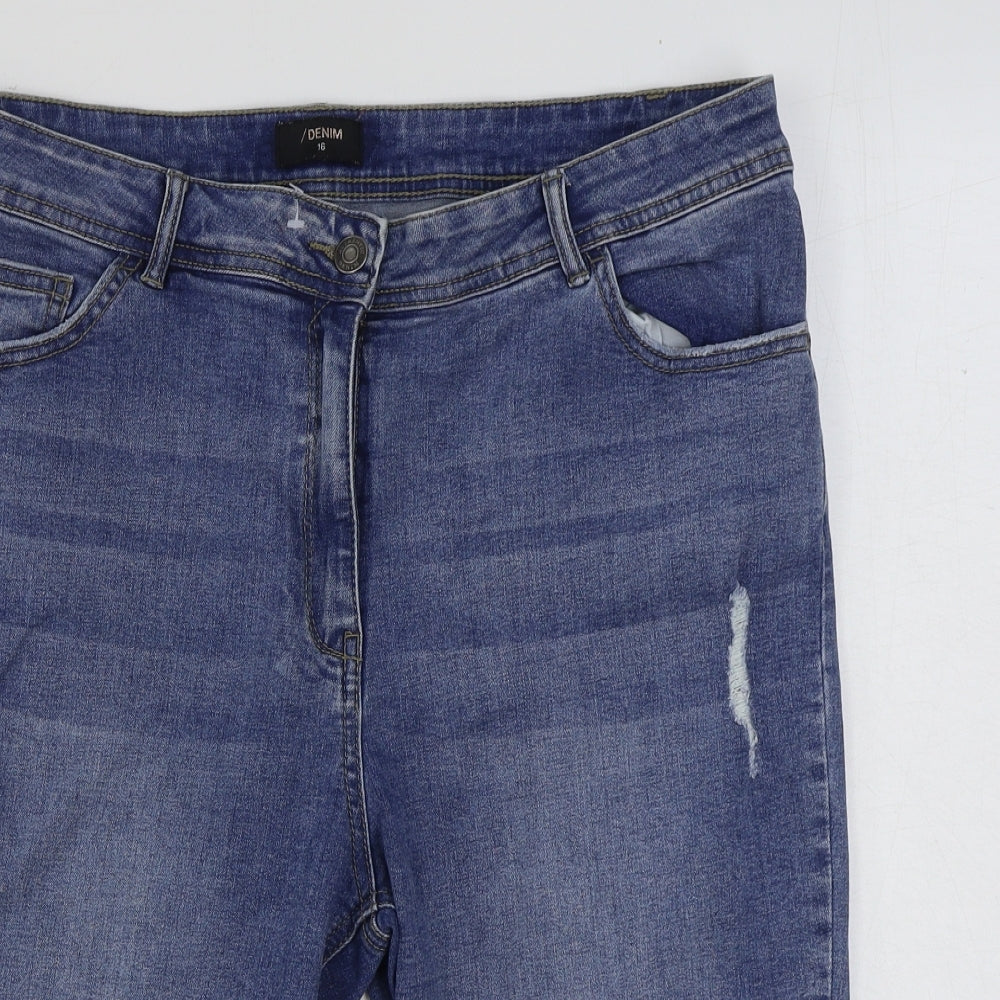 Denim 24/7 Womens Blue Cotton Bermuda Shorts Size 16 L12 in Regular Button - Distressed