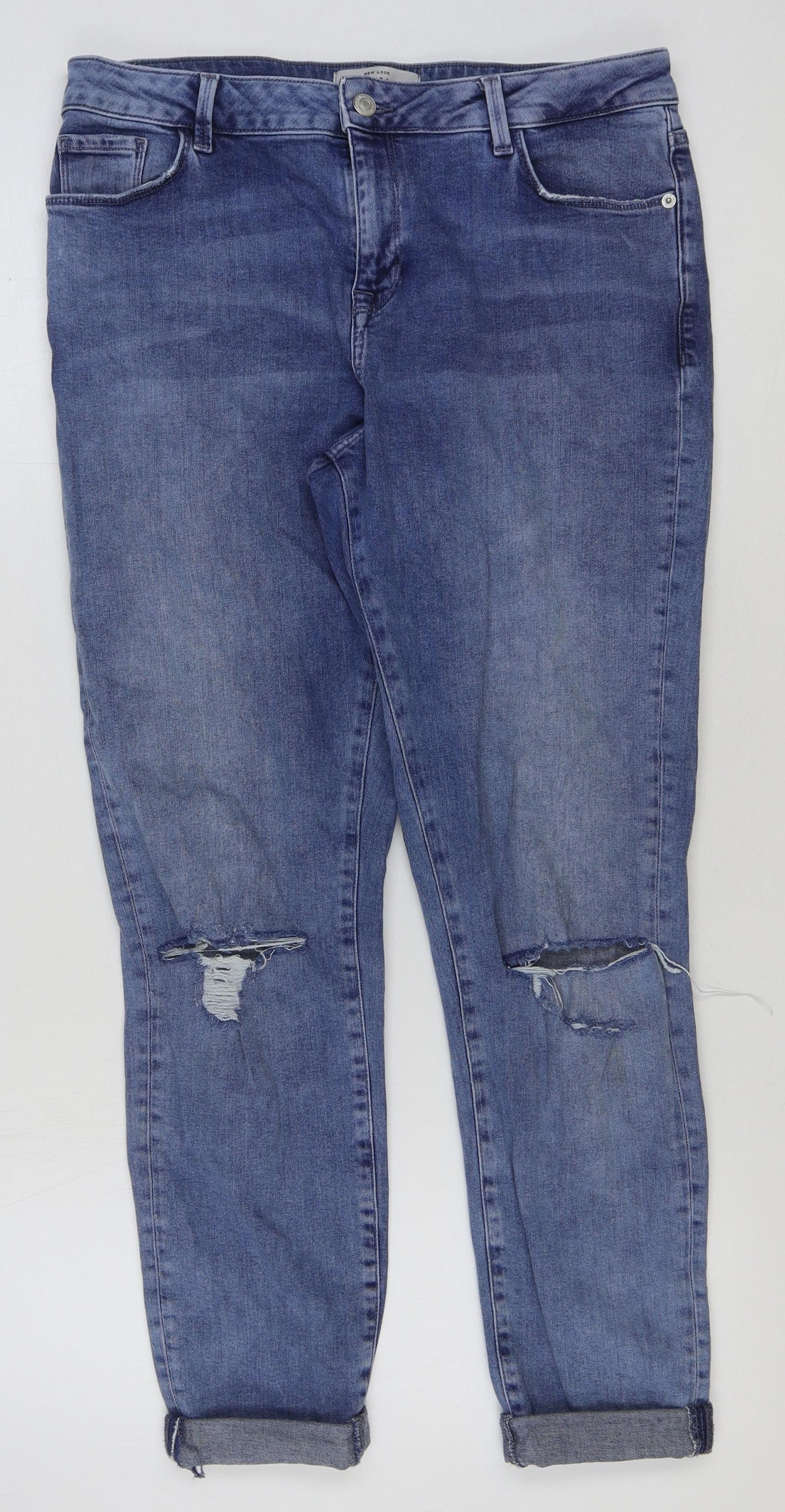 New Look Womens Blue Cotton Straight Jeans Size 14 L28 in Regular Button