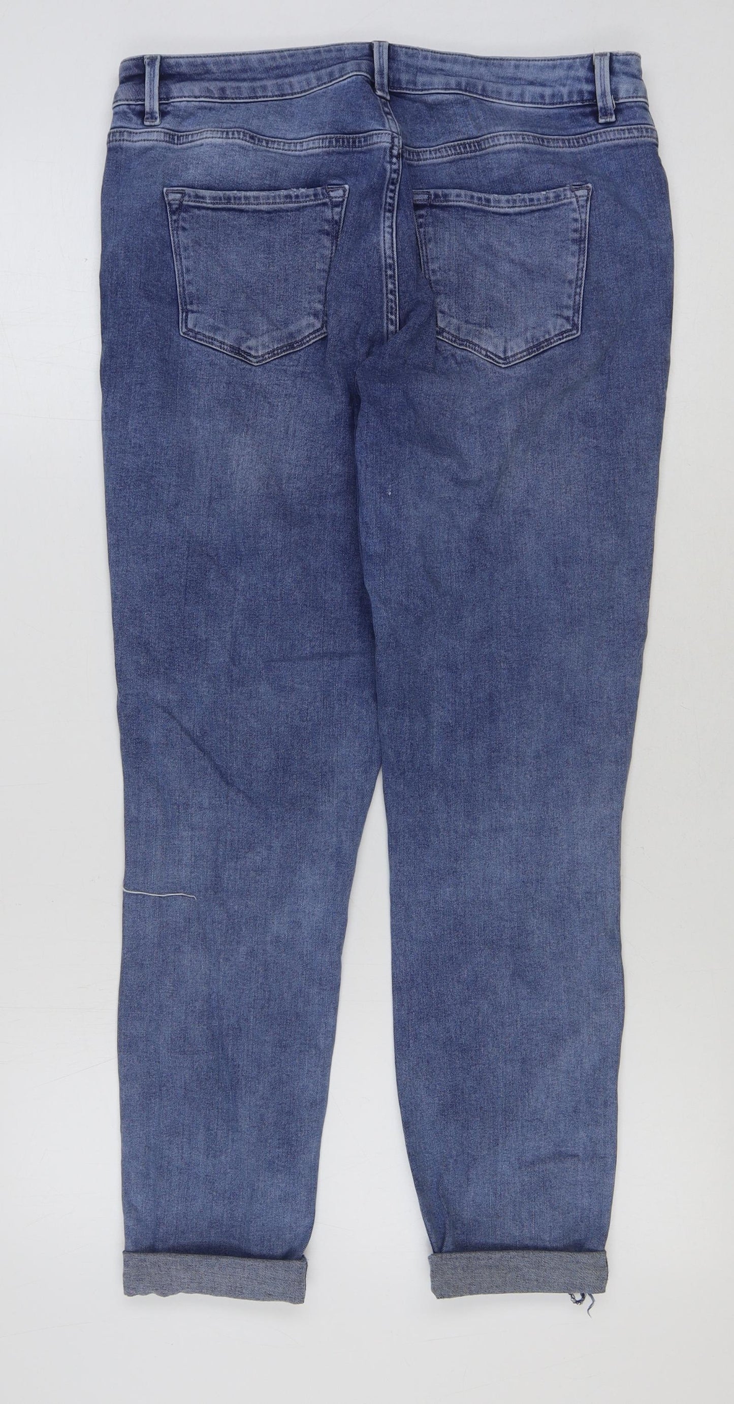 New Look Womens Blue Cotton Straight Jeans Size 14 L28 in Regular Button