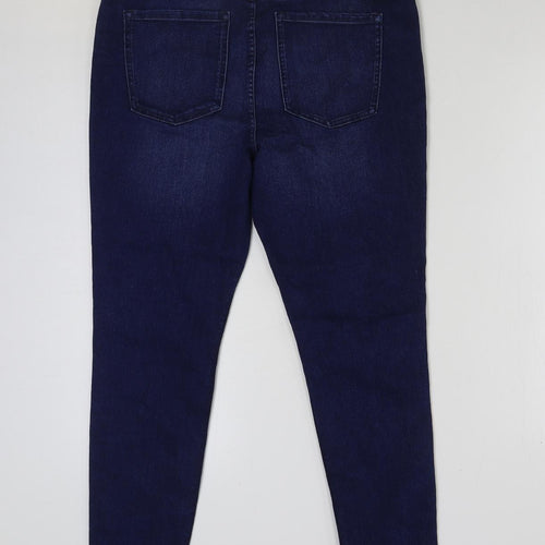 Marks and Spencer Womens Blue Cotton Skinny Jeans Size 16 L28 in Regular Button